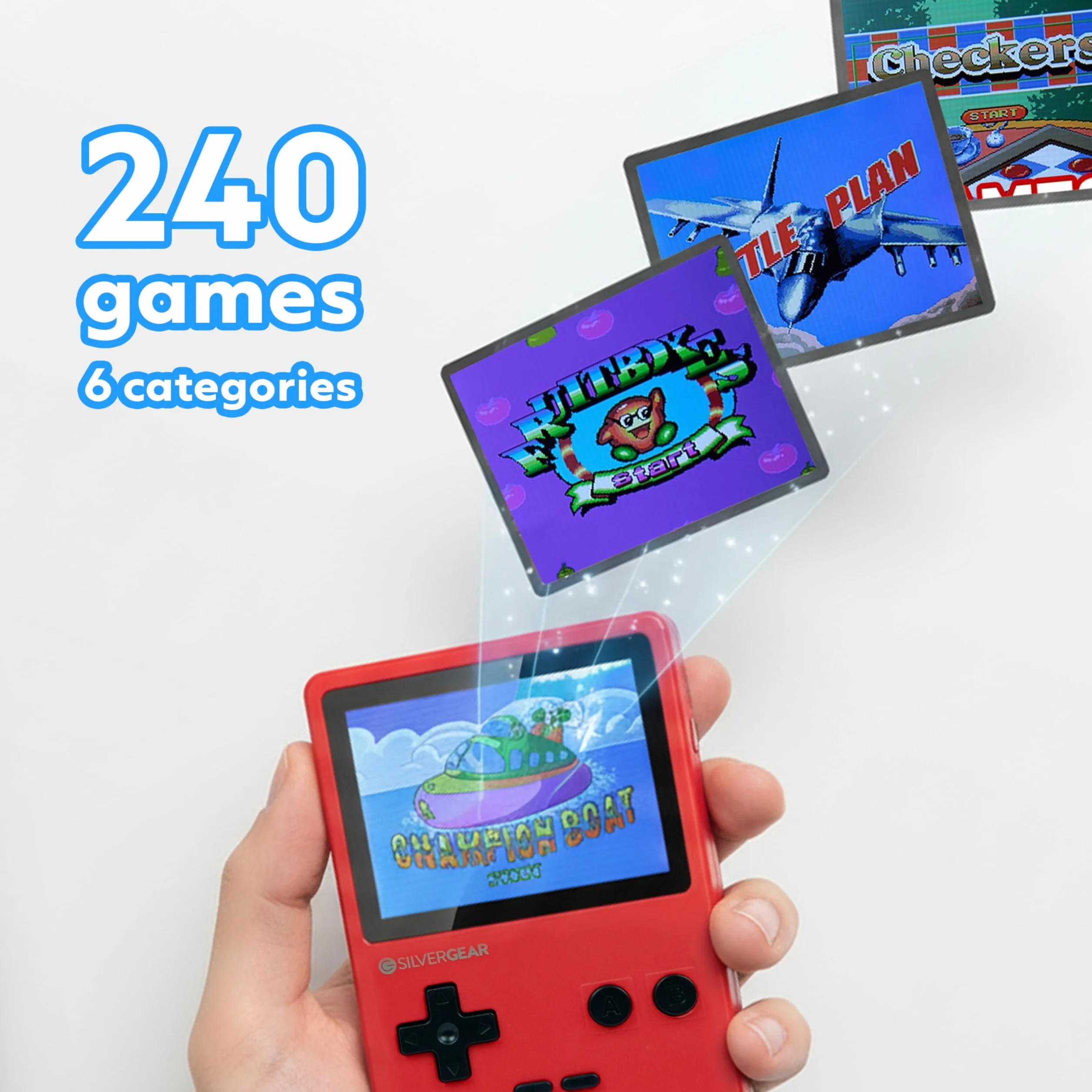 Silvergear Poręczna konsola do gier, konsola do gier z 240 klasycznymi grami, przenośna konsola do gier w stylu retro, wyświetlacz 2,8", czerwona