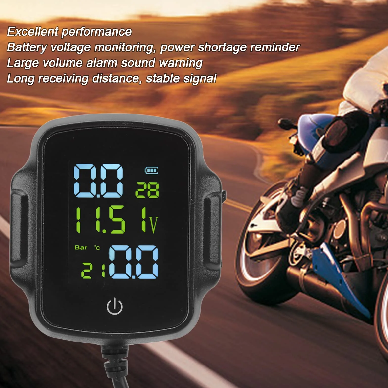 System Monitorowania Ciśnienia w Oponach, Motocykl TPMS z 2 Czujnikami Zewnętrznymi TPMS 12V ładowanie USB Precyzyjny Wyświetlacz 433,92 MHZ ± 20,00 MHZ