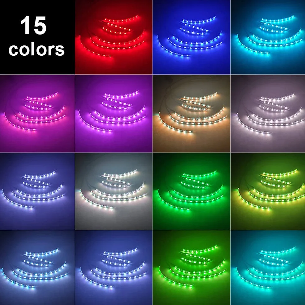 6 sztuk zestawów taśm LED do motocykla RGB elastyczne podświetlenie neonowe światło atmosferyczne bezprzewodowy pilot do samochodu Harley LED światło skalne wodoodporne