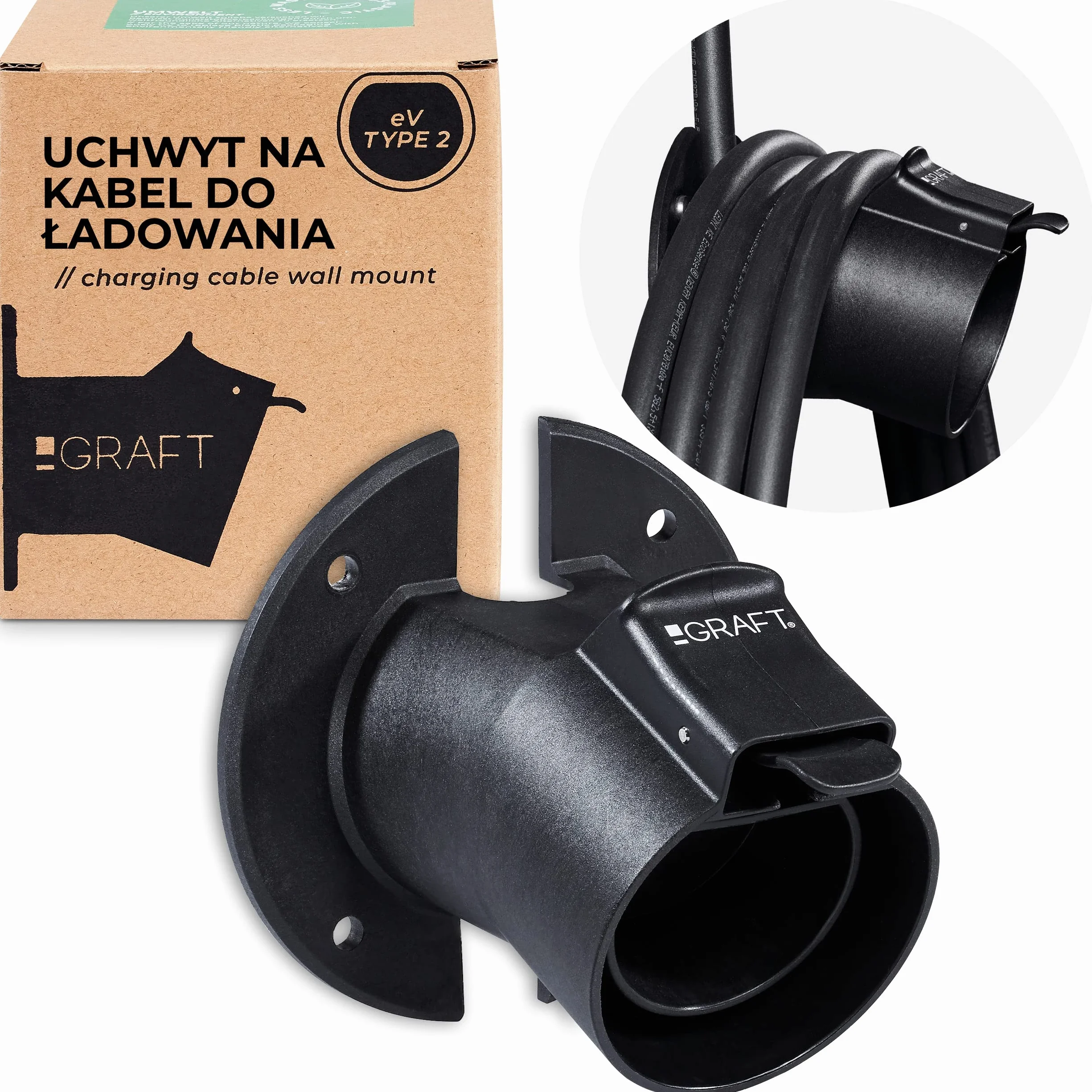 GRAFT kabel ładujący typ 2 uchwyt ścienny z wtyczką IEC 62196-2 akcesoria do wallbox zabezpieczenie przed kradzieżą