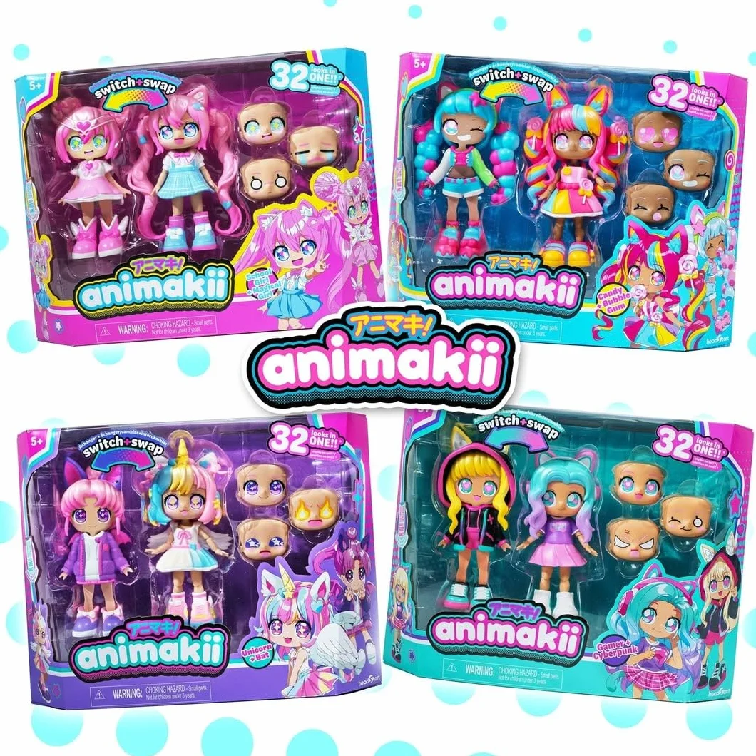 Animakii Modne lalki – konfigurowalny cyberpunk + styl gracza – 5-calowa modna lalka z 32 stylizacjami w jednym – akcesoria dla lalek, ubrania, buty i talerze na twarz – modne zabawki dla dziewcząt