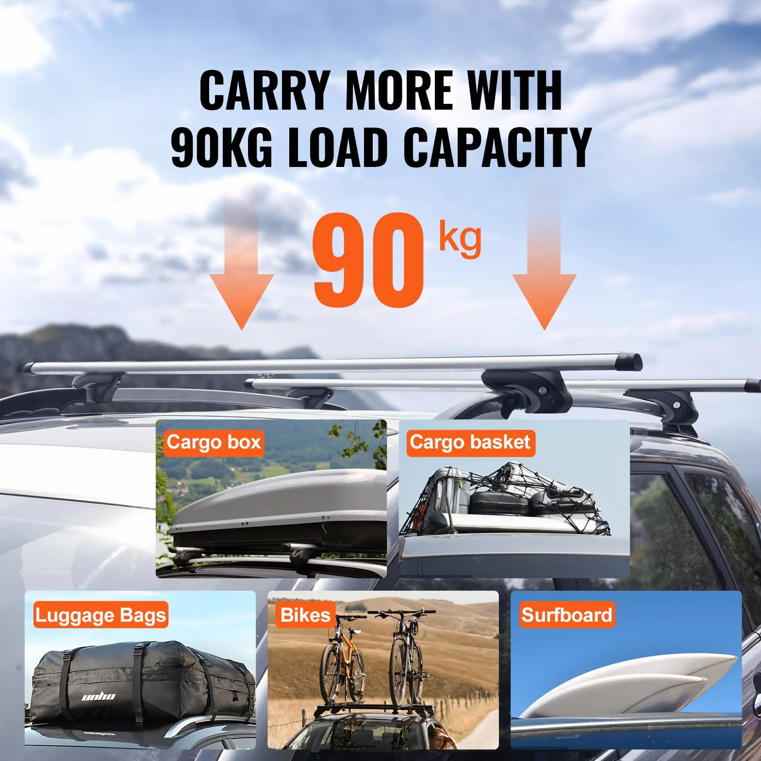 VEVOR Uniwersalny bagażnik dachowy 132 cm aluminiowy regulowany z zamkami do SUV sedana
