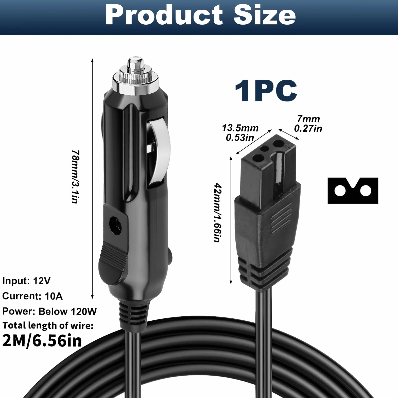 Wtyczka kabla zasilającego chłodnicy samochodowej 12 V 10 A 2m DC 2 pin do Mobicool CoolBo