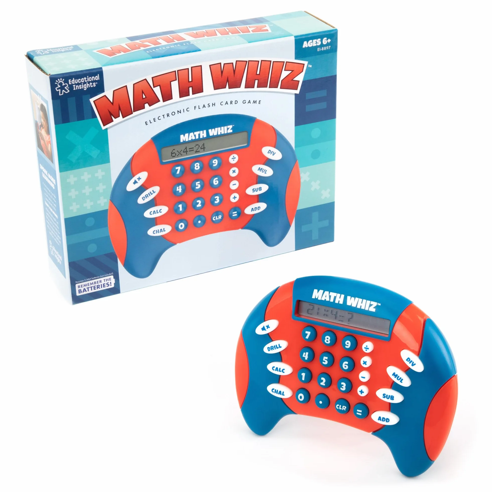 Learning Resources Math Whiz Mathetrainer, elektroniczna gra matematyczna, od 6 lat, elektroniczna gra ręczna, dodawanie, odejmowanie, mnożenie i dzielenie, kalkulator dla dzieci