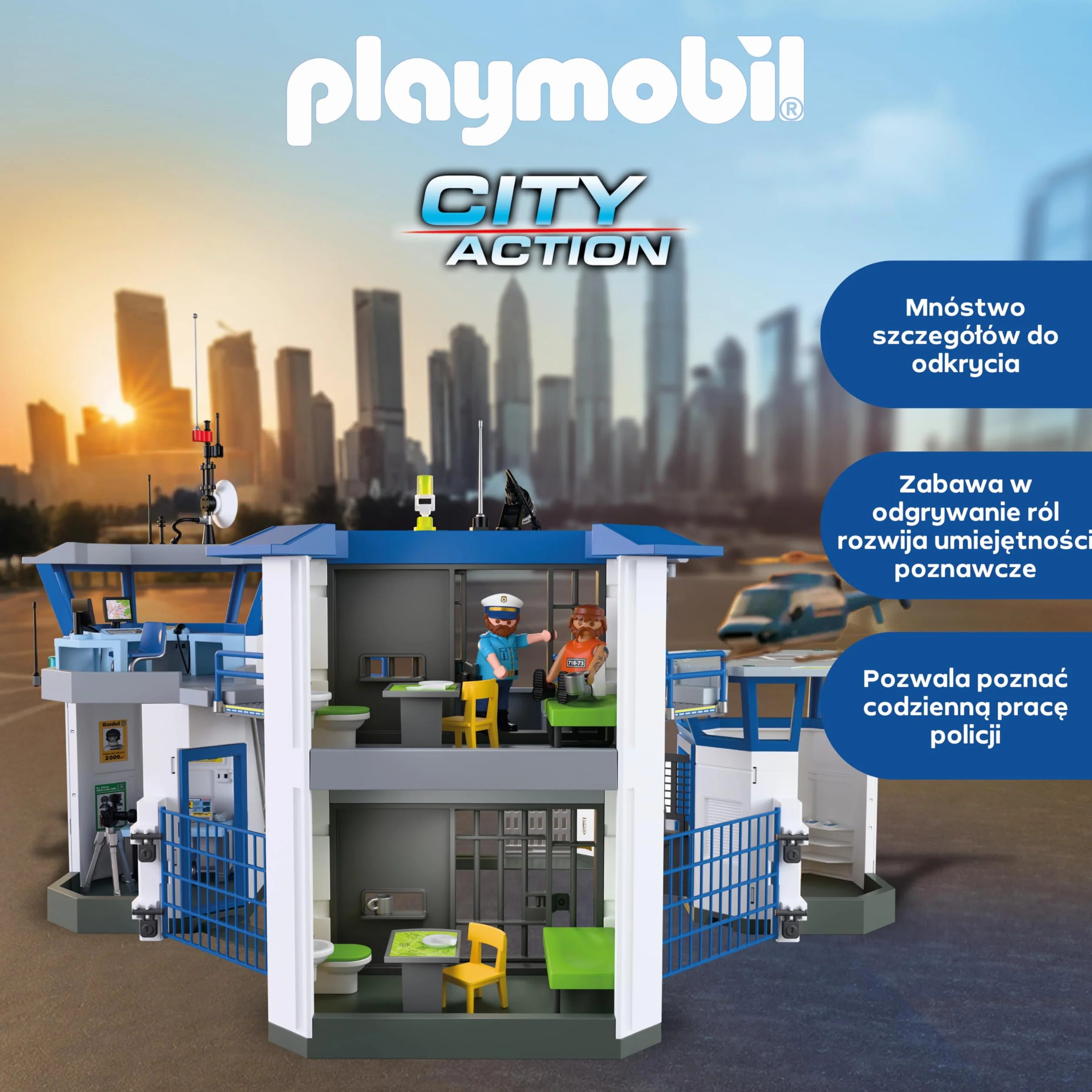 PLAYMOBIL Action Heroes 71873 - policyjne centrum dowodzenia, zabawka policyjna, zabawka przygodowa dla dzieci od 4 lat, wspiera odgrywanie ról i kreatywność, z figurkami do zabawy i akcesoriami