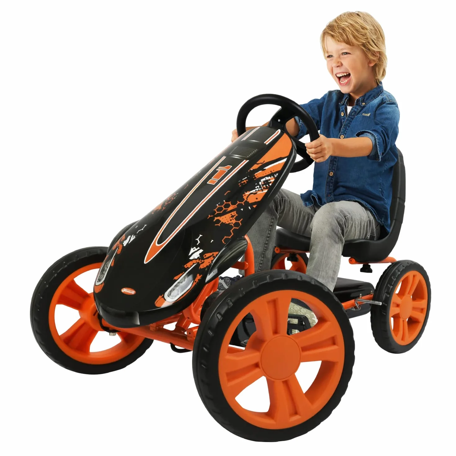 Hauck Gokart Speedster dla dzieci od 4 do 8 lat, do 50 kg, hamulec ręczny, 3-stopniowo regulowane siodełko, Pomarańczowy