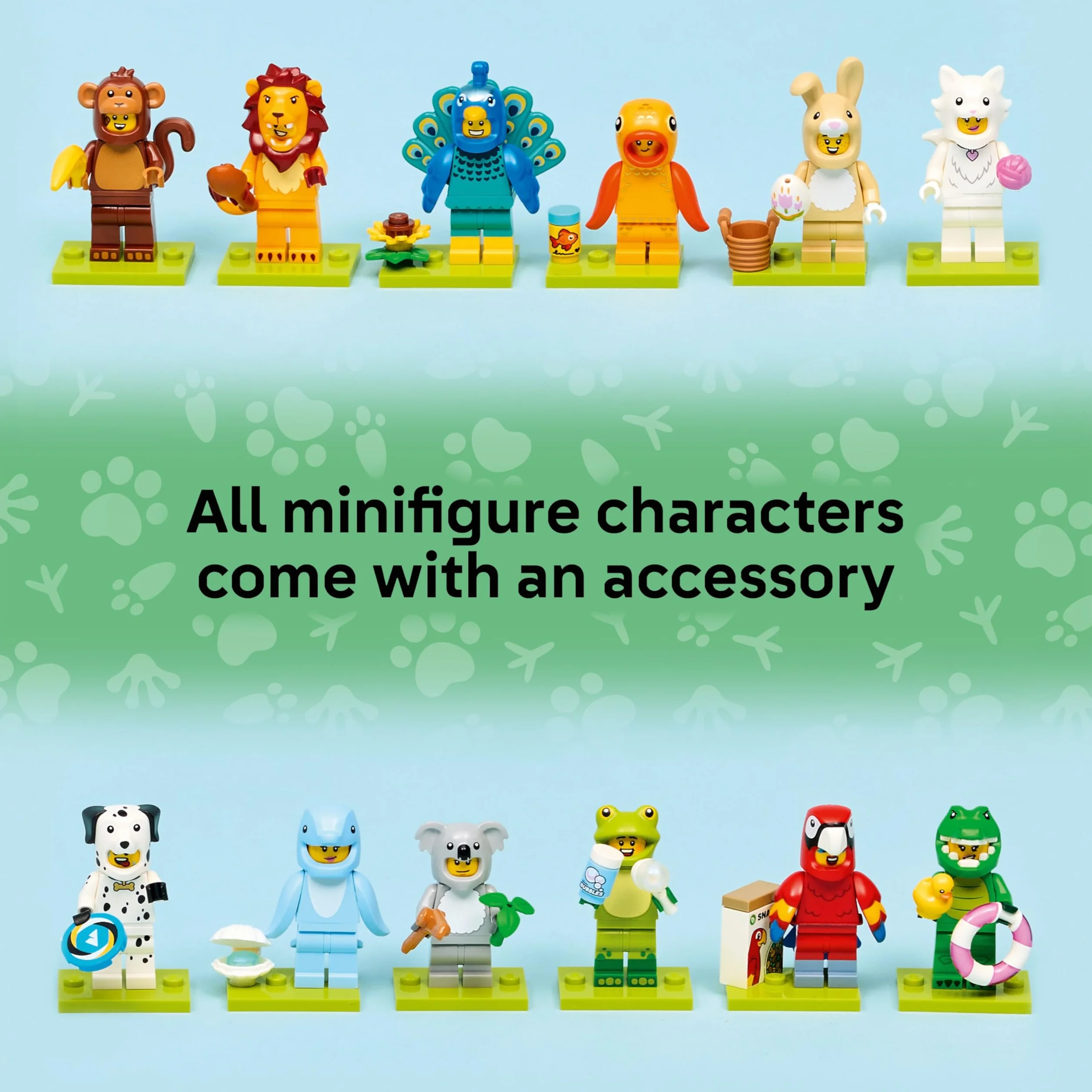 Lego Minifigurki z serii 28 z 12 figurkami: kompletny zestaw minifigurek Lego serii 71051 zwierzęta (w zestawie z płytkami z nadrukiem)