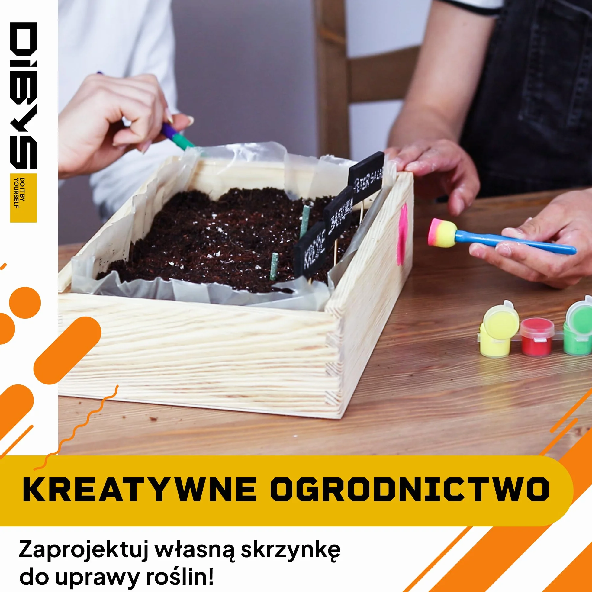 DIBYS Zestaw do Uprawy dla Dzieci | Kompletny Zestaw Ogrodowy z Nasionami Ziół, Drewnianymi Narzędziami, Ziemią, Farbami i Skrzynką do Malowania | Kreatywny Pomysł na Prezent | Zestaw Roślin