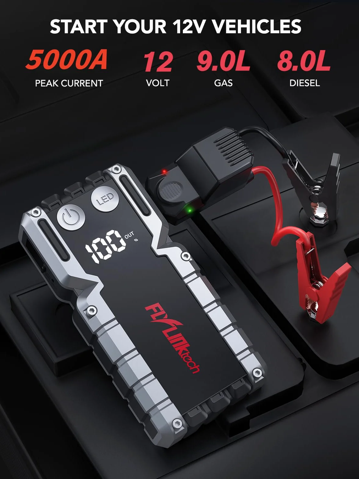 Power Bank 5000A Car Start-Up Aid z wyświetlaczem LCD Rozrusznik