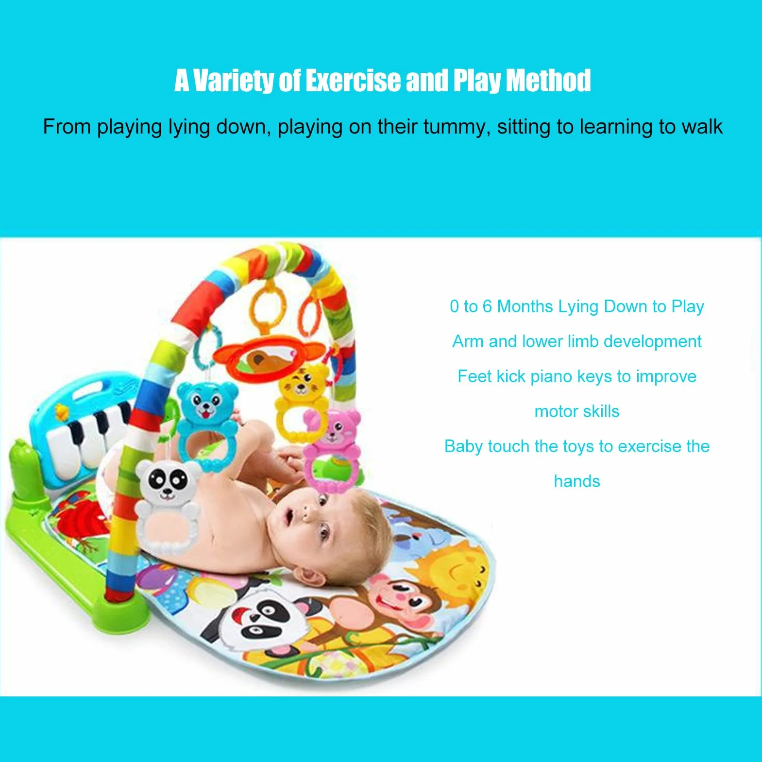 Baby Kick Play Piano, miękka, wygodna, zdejmowana edukacyjna mata gimnastyczna dla maluchów Kick Play Piano z lekką muzyką