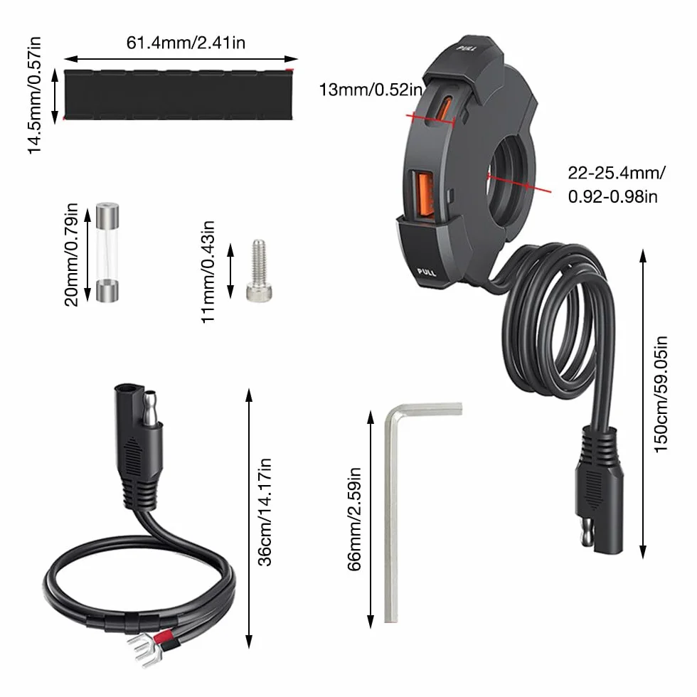 Gniazdo USB Moto 12V Wodoodporne 30W QC3.0 USB-A PD Type-C Ładowarka Motocyklowa 12V-24V