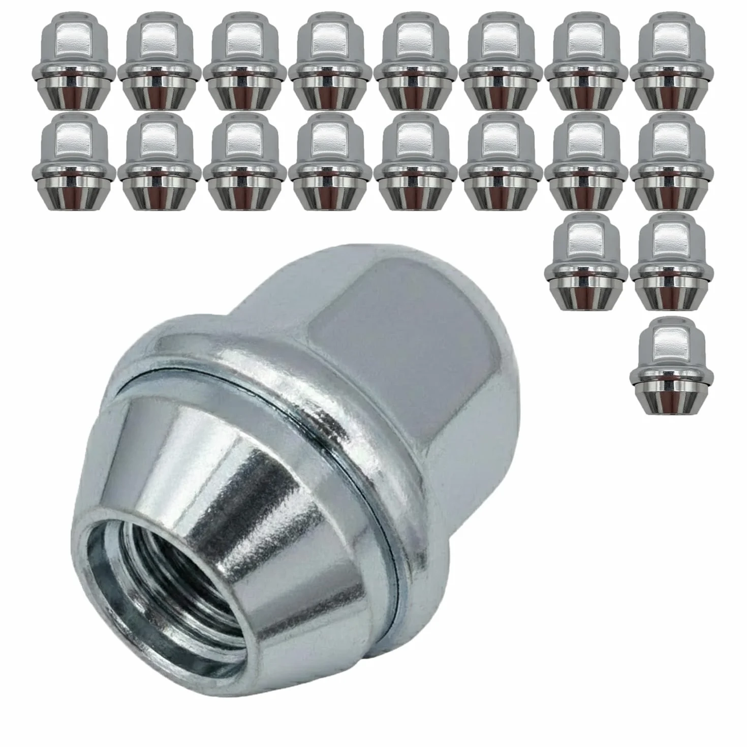 20 x nakrętek do kół M12x1,5 60° stożkowy kołnierz zamknięty – SW 19 mm – wysokość 31 mm – chromowane z nasadką ze stali nierdzewnej – zestaw nakrętek do felg aluminiowych – stożkowe