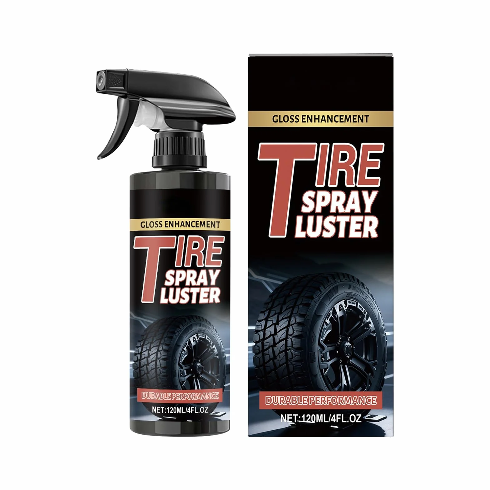 Tire Shine Spray - 120ml Rim Restorer Agent, High Gloss Wheel Cleaner | Deep Black Finish Effect, Long-Lasting Protective Coating Function, Car Care Accessory, Ideal for Vehicle, Garage, 7.3x17cm