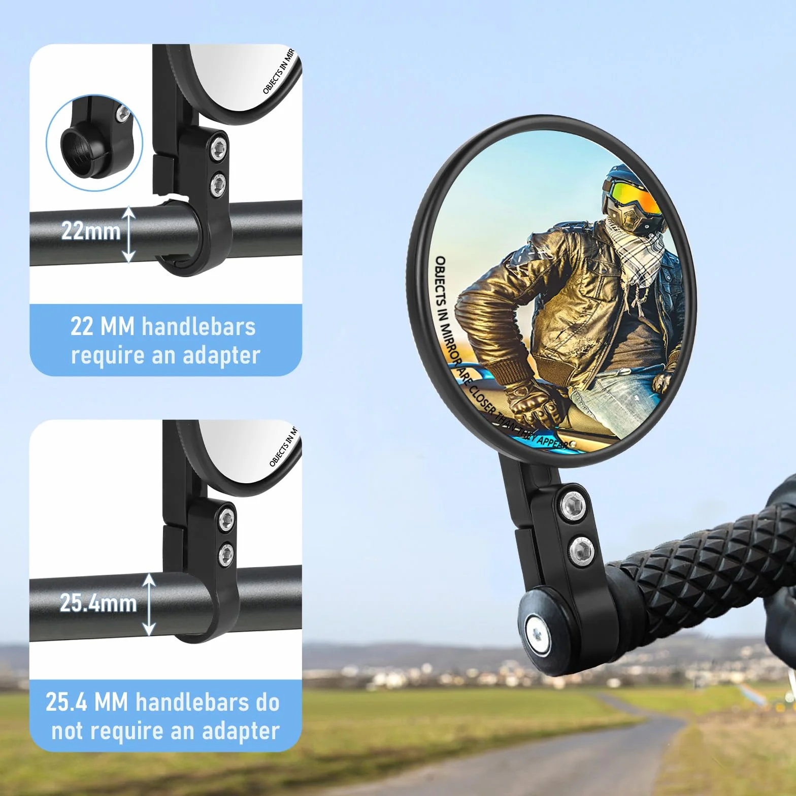 EXLECO Lusterka motocyklowe E24 360° obrotowe do kierownic 22-25 mm