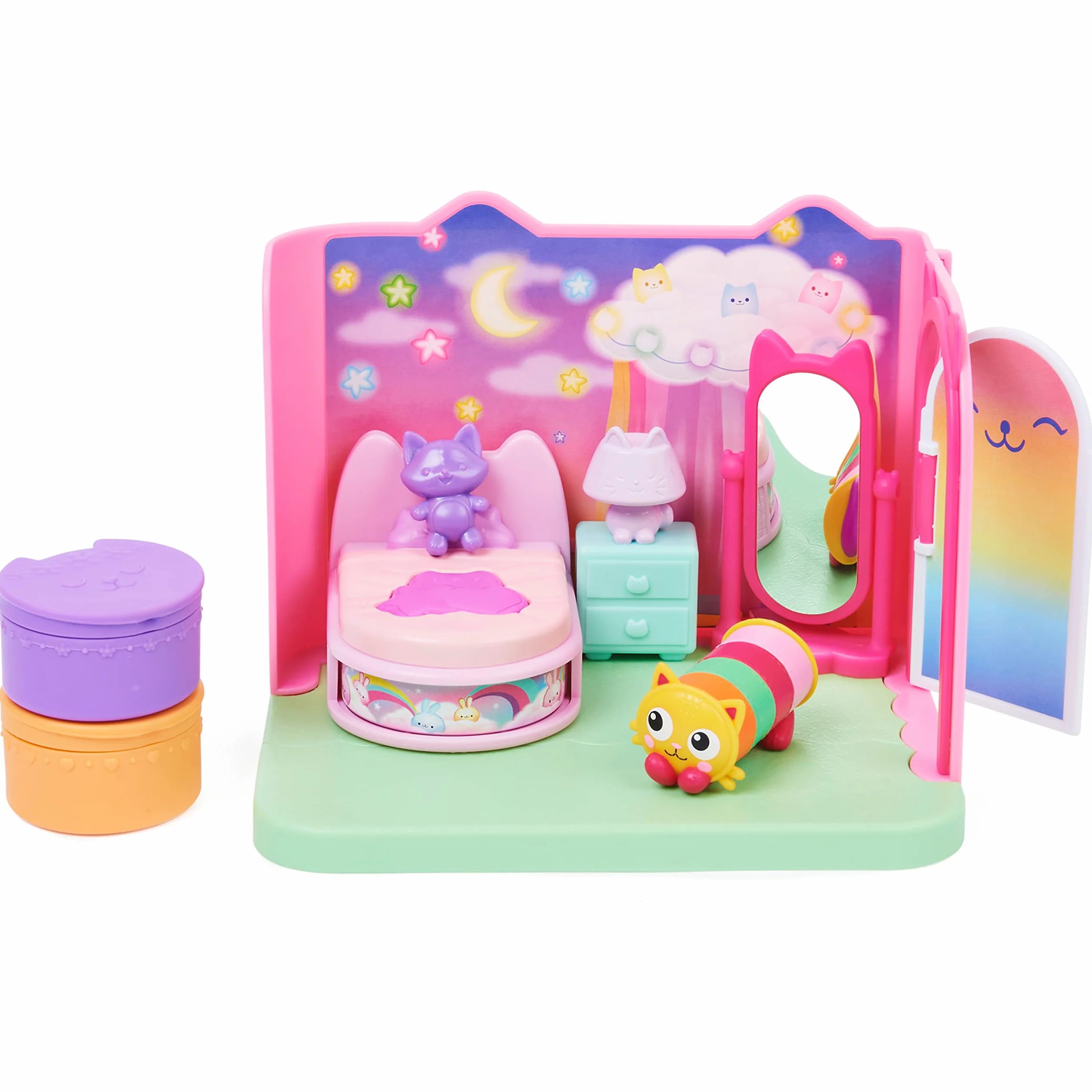 Domek dla lalek Gabby, Sweet Dreams, sypialnia z poduszką, figurką kota i akcesoriami, 3 elementy mebli i 2 niespodzianki, zabawki dla dzieci od 3 roku życia