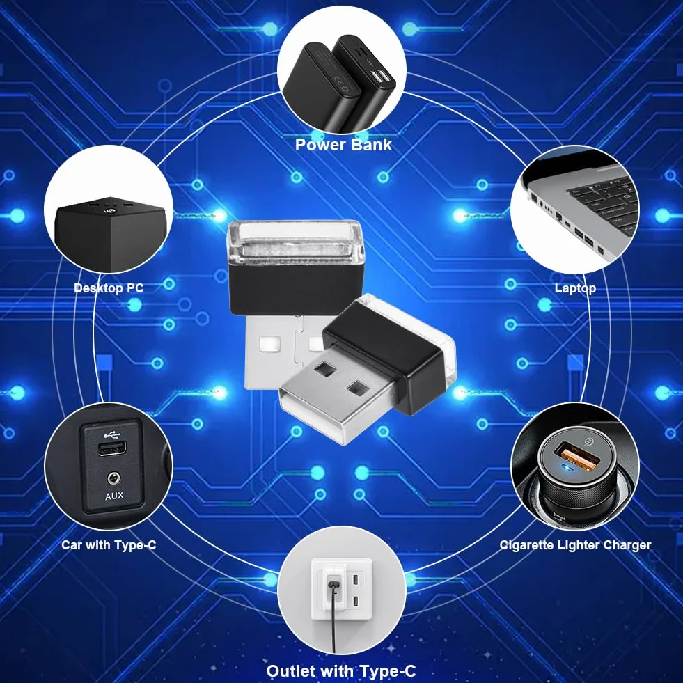 URAQT USB Oświetlenie otoczenia samochodu LED 6 szt. 5 V Monochromatyczne Nastrojowe oświetlenie wnętrza