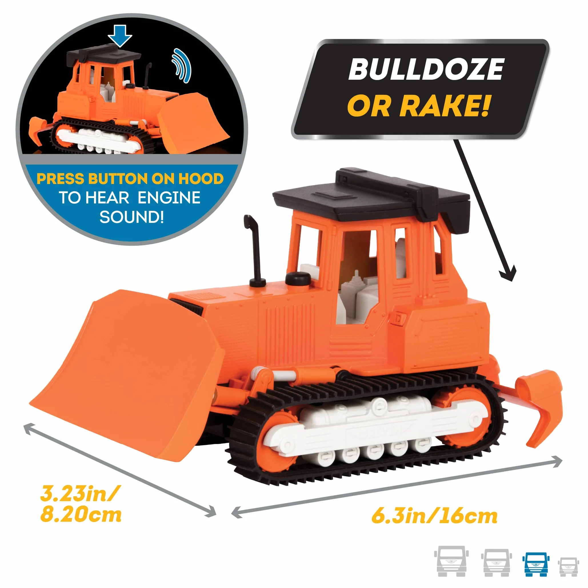 DRIVEN by Battat WH1012Z grabie do spychania, łopatka i realistyczny dźwięk – zabawki do samochodów ciężarowych i budowlanych dla dzieci w wieku od 3 lat i wyższych, wielokolorowe