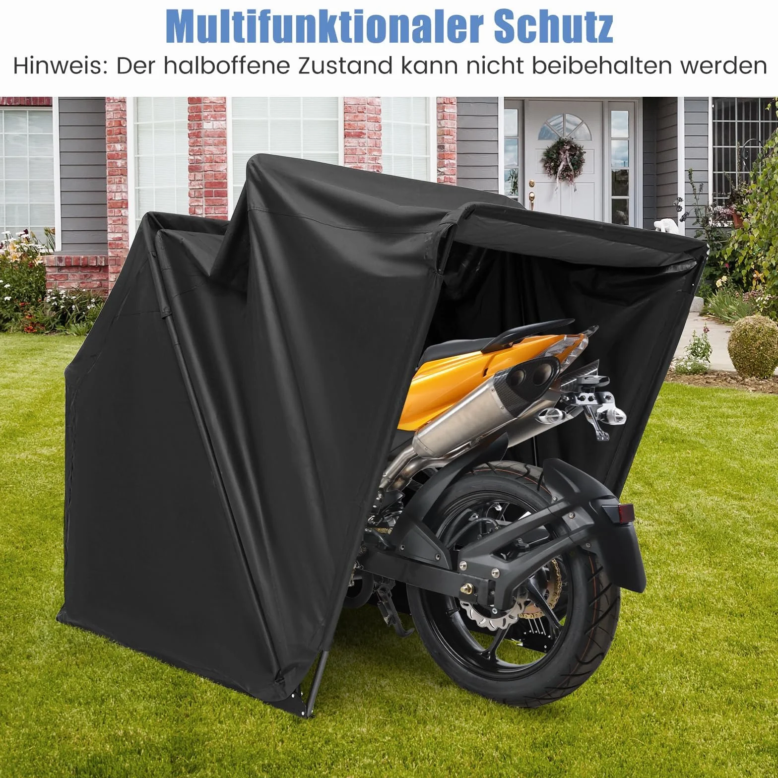 COSTWAY Garaż namiotowy na motocykl, 342 x 137 x 190 cm, plandeka na motocykl z tkaniny Oxford z metalową ramą, wodoszczelna, odporna na warunki atmosferyczne, do użytku na zewnątrz