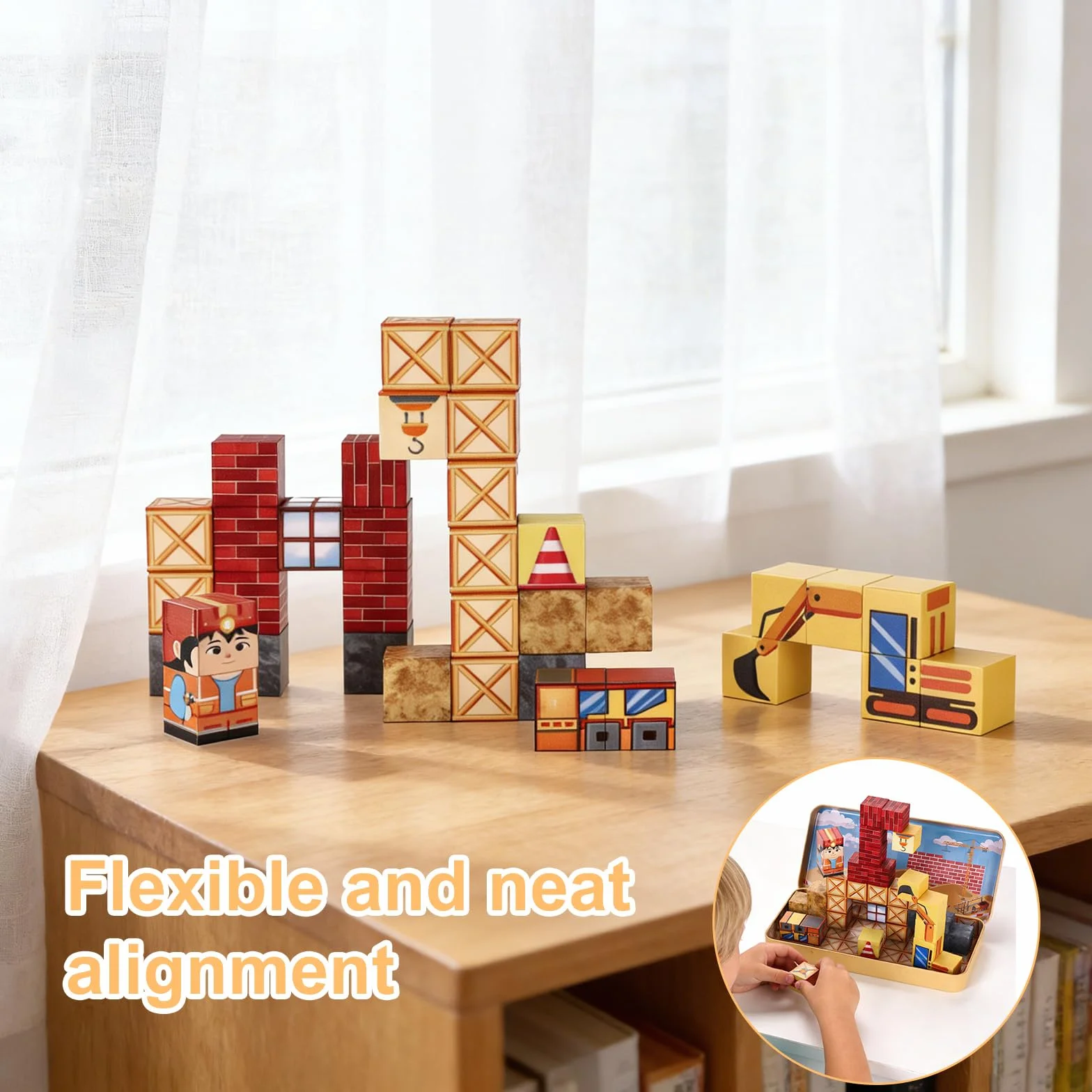 35Pcs Magnetyczne Klocki Podróżne, Mini Magnetyczne Kostki Konstrukcyjne Edukacyjne Zabawki Nauki z Przenośnym Etui Przechowywania dla Dzieci Maluchów Chłopców Dziewczynek Prezent Budowlanej