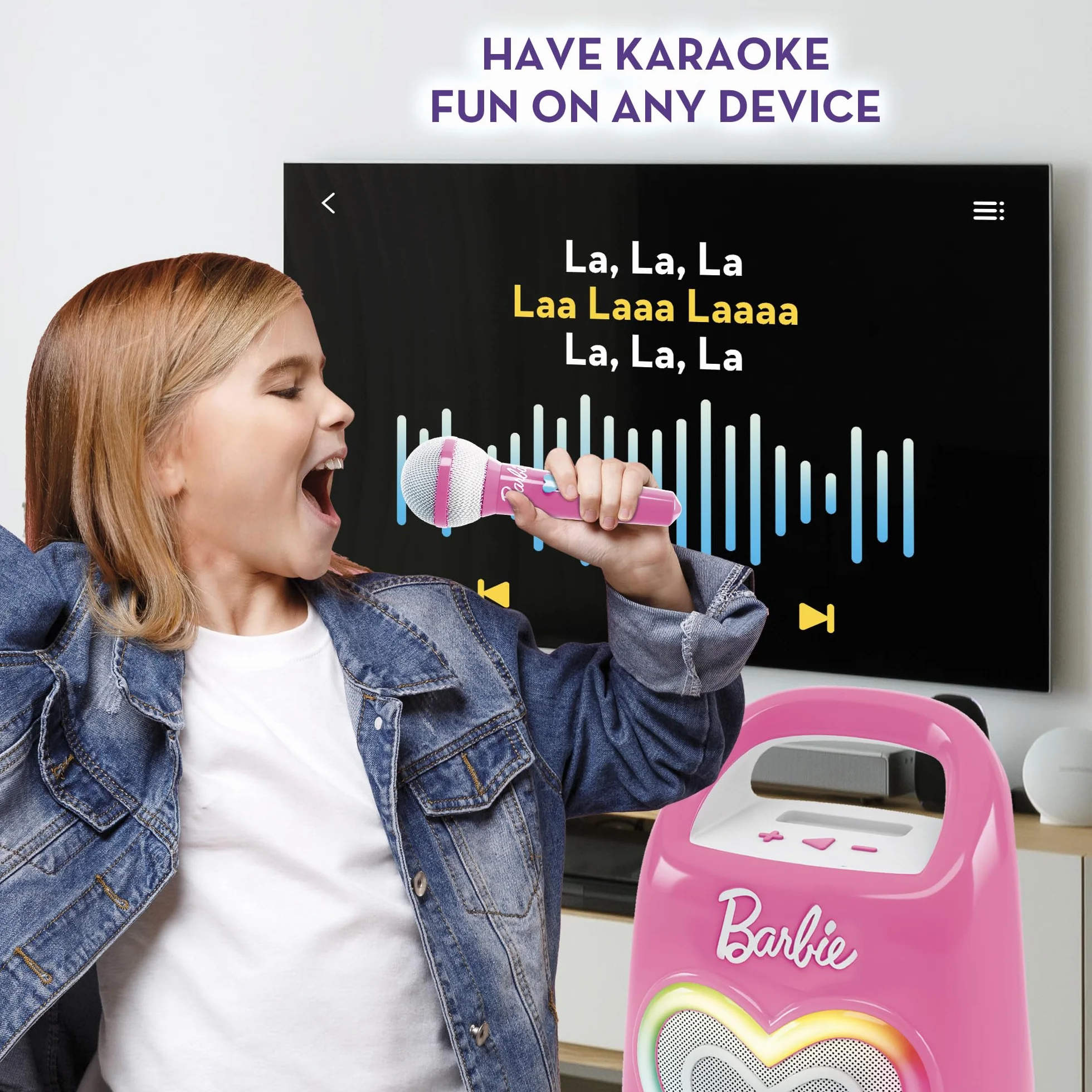 Lisciani - Barbie PARTYMAKER zaawansowany technologicznie głośnik i mikrofon - karaoke dla dzieci od 4 lat - mikrofon i głośnik Bluetooth - Łączność ze smartfonem - efekty świetlne - muzyka i impreza