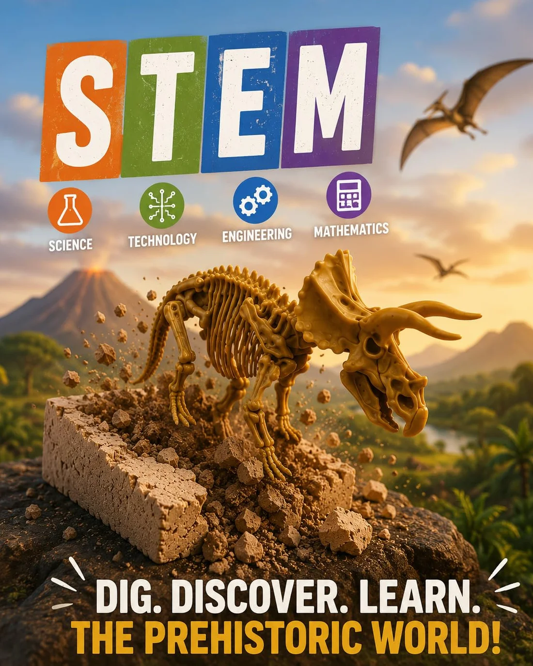 Science4you Triceratops, zestaw wykopalisk dla dzieci +6 lat - wykop i montaż 10 skamieniałości dinozaurów. Gry paleontologiczne i archeologiczne, zabawki i prezent dla dzieci 6 7 8 9 10+ lat