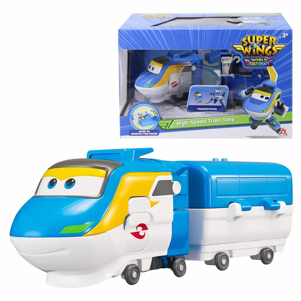 Super Wings - Pociąg transformacyjny Robot Tony odpowiedni dla chłopców i dziewczynek w wieku 3, 4, 5, 6, 7 lat, pociąg transformacyjny, figurki akcji, do przedszkola, zabawy i prezentów urodzinowych,