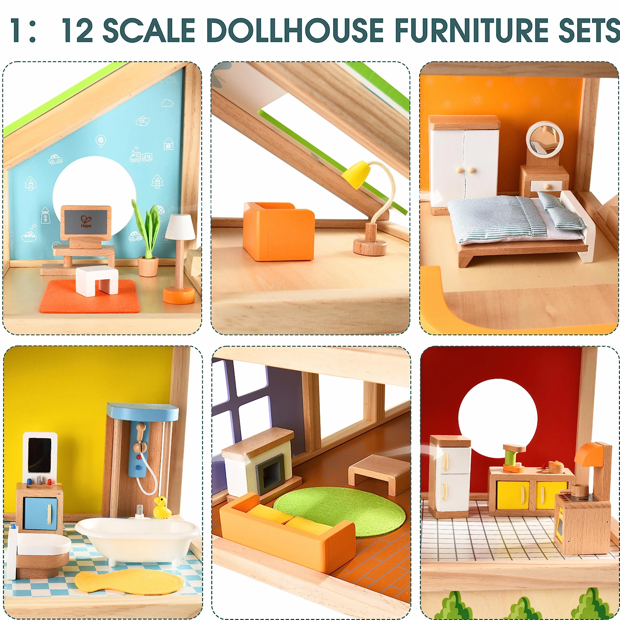 Hape All Season House (Furnished), Award-Winning 3-Storey Dolls House Toy with Furniture, Accessories, Movable Stairs and Reversible Season Theme