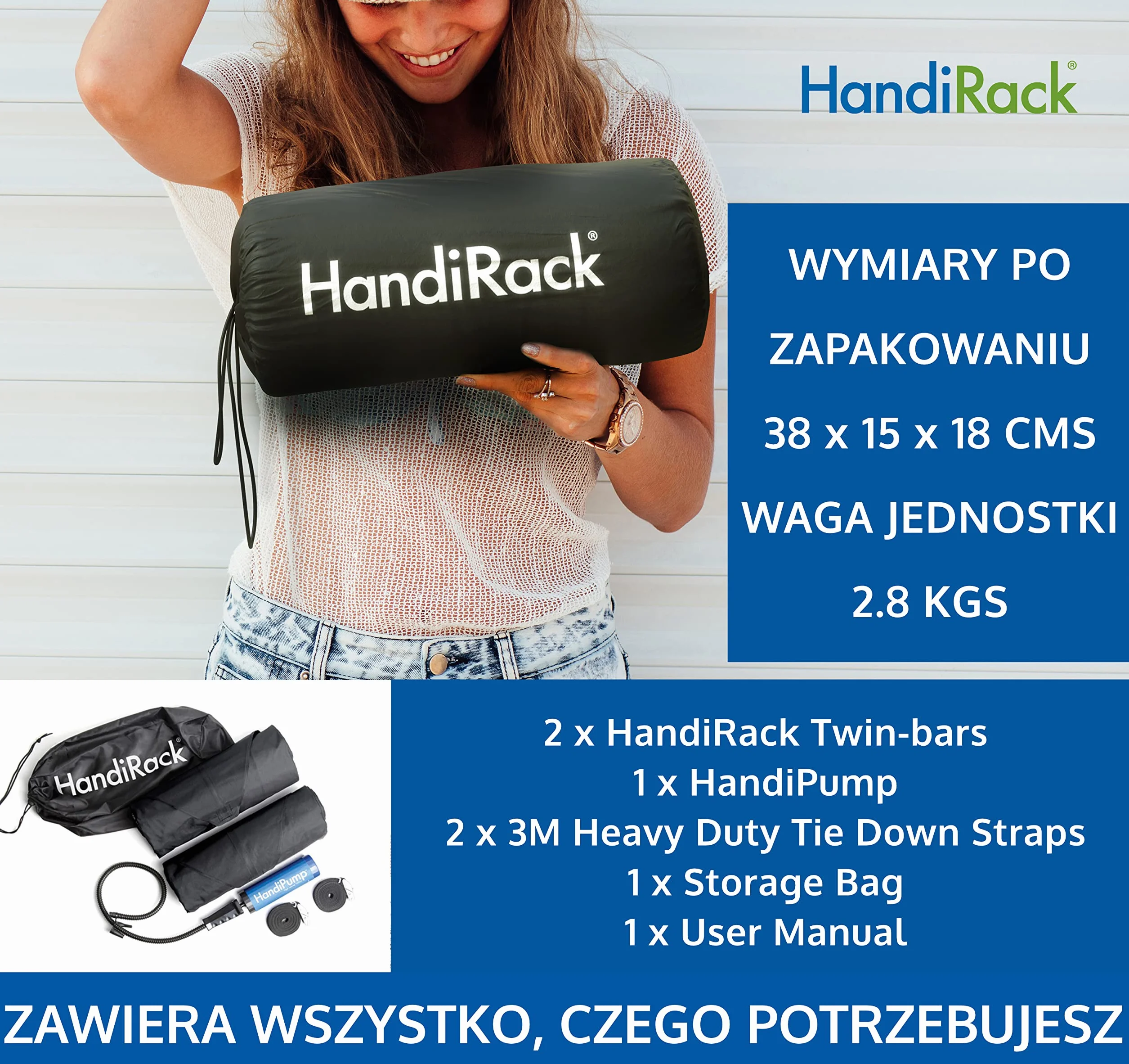HandiWorld HandiRack Uniwersalny Bagażnik Dachowy Czarny H10 W33 D146cm HRACKKITBK