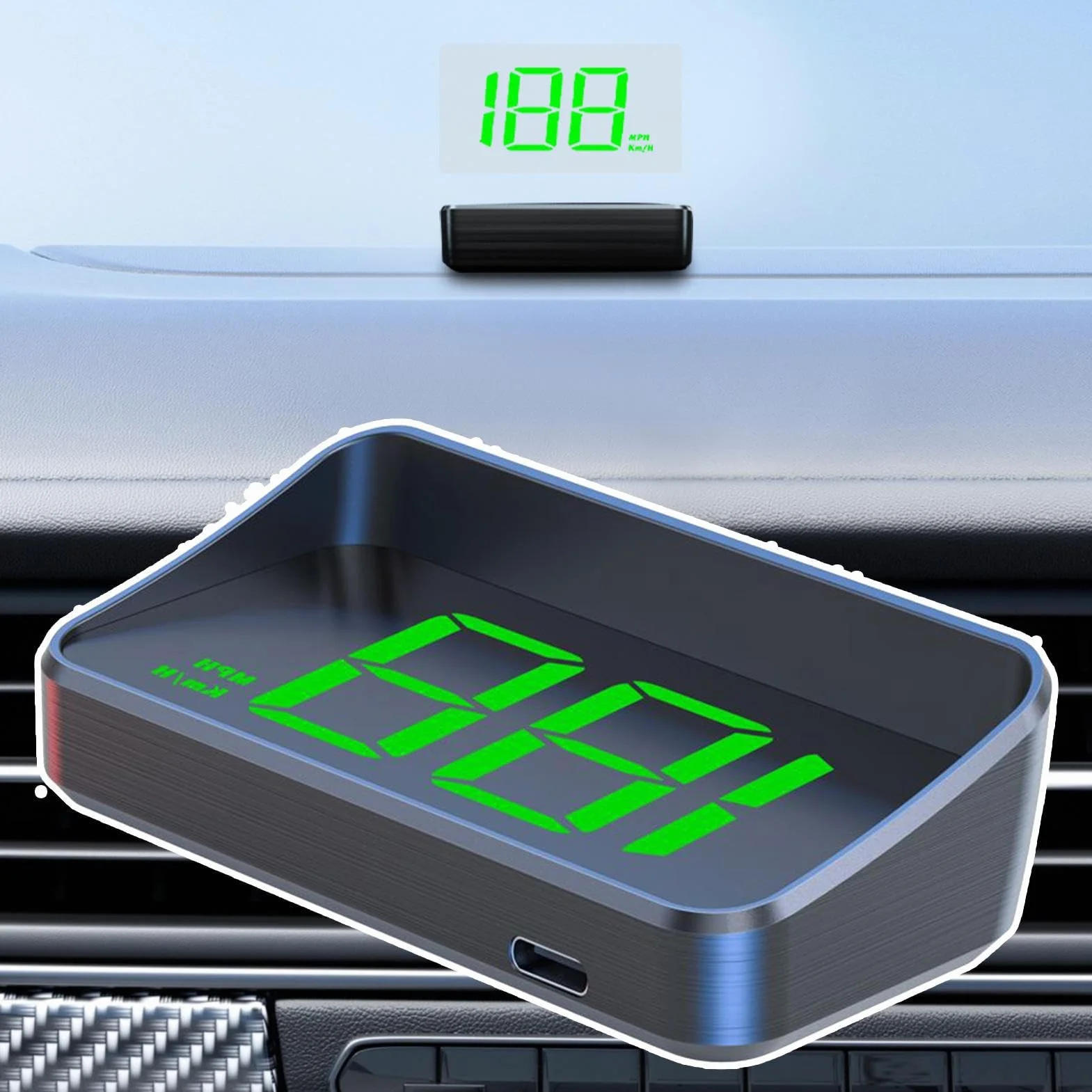 Car Heads Up Display HUD Windshield Monitor 3.54x1.77in Speedometer Dashboard