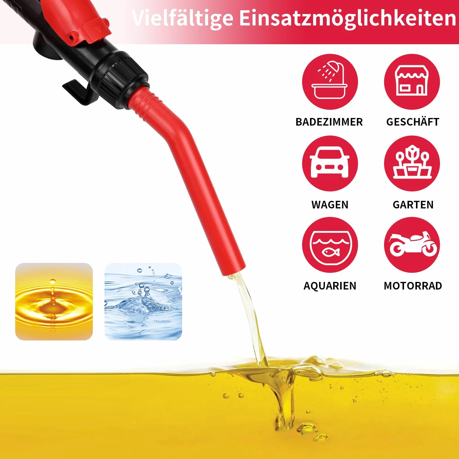 GuKKK elektryczna pompa transferowa, zasilana bateriami, elektryczna syfon, przenośna, automatyczne odsysanie, gaz 2,4 GPM (czerwony)