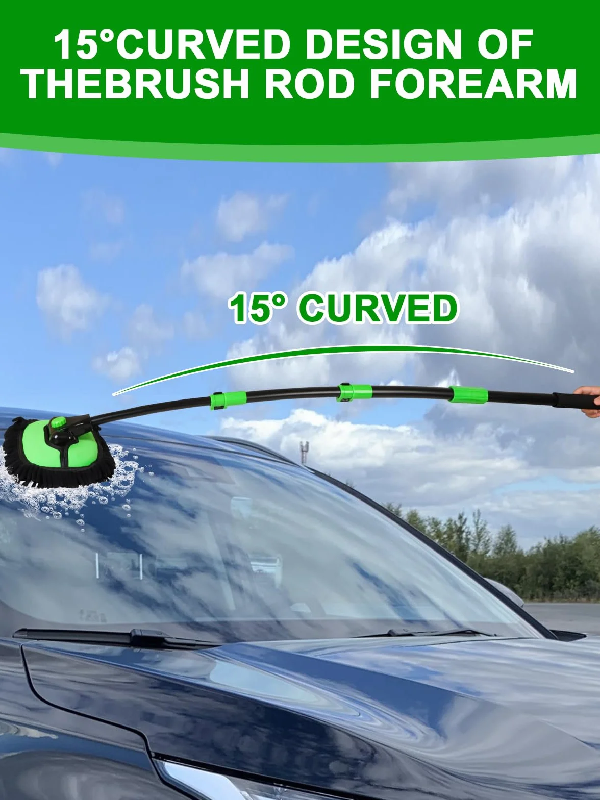 136cm 15° Curved Car Wash Brush With Long Handle High Density Chenille Soft Bristle Brush Head Suitable for Cleaning Detail Roof Wheel Windshields Truck Suv Rv Truck Window do