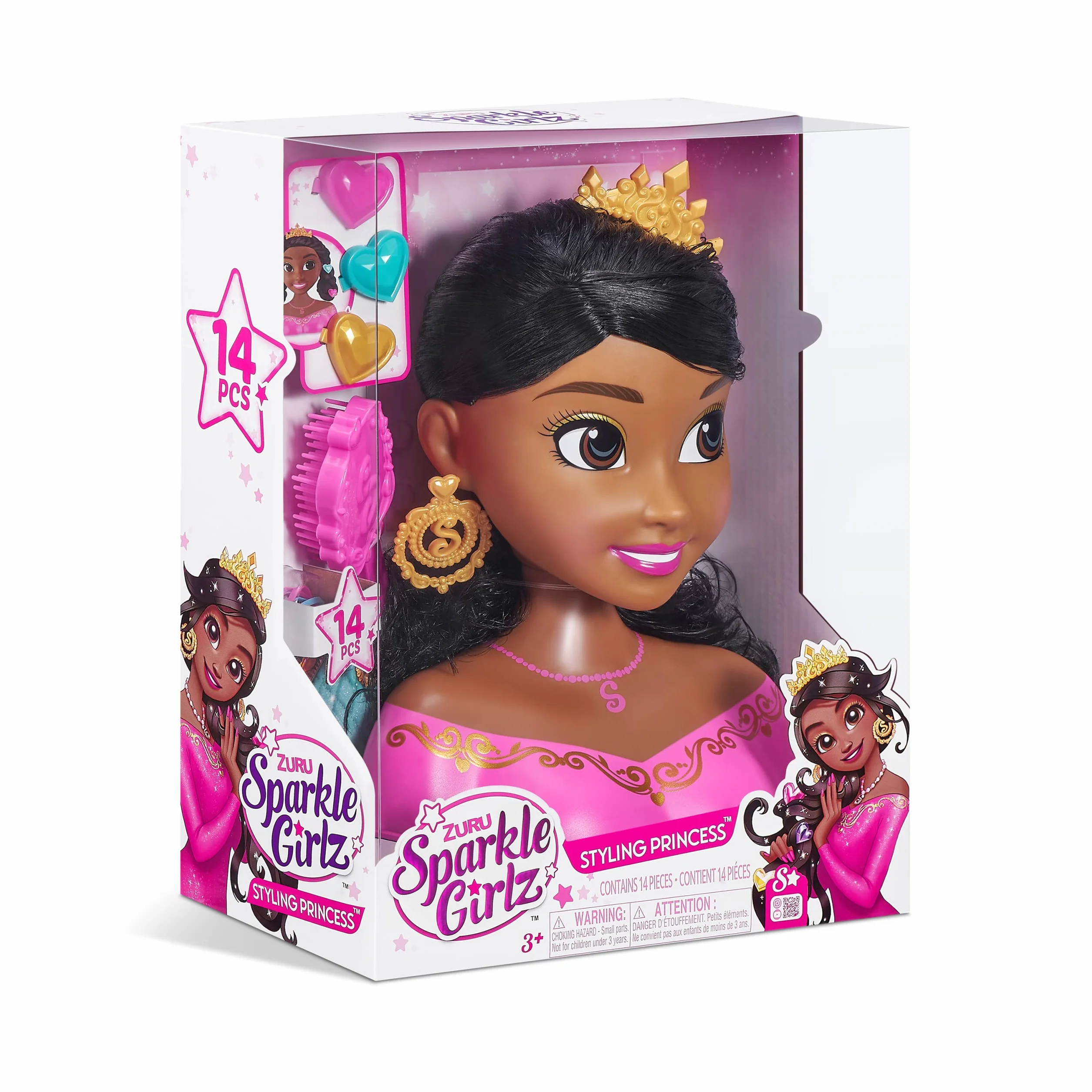 ZURU - Sparkle Girlz - Głowa do stylizacji i akcesoria - Brunetka - Głowa księżniczki o wspaniałym wyglądzie - od 3 lat - 100499