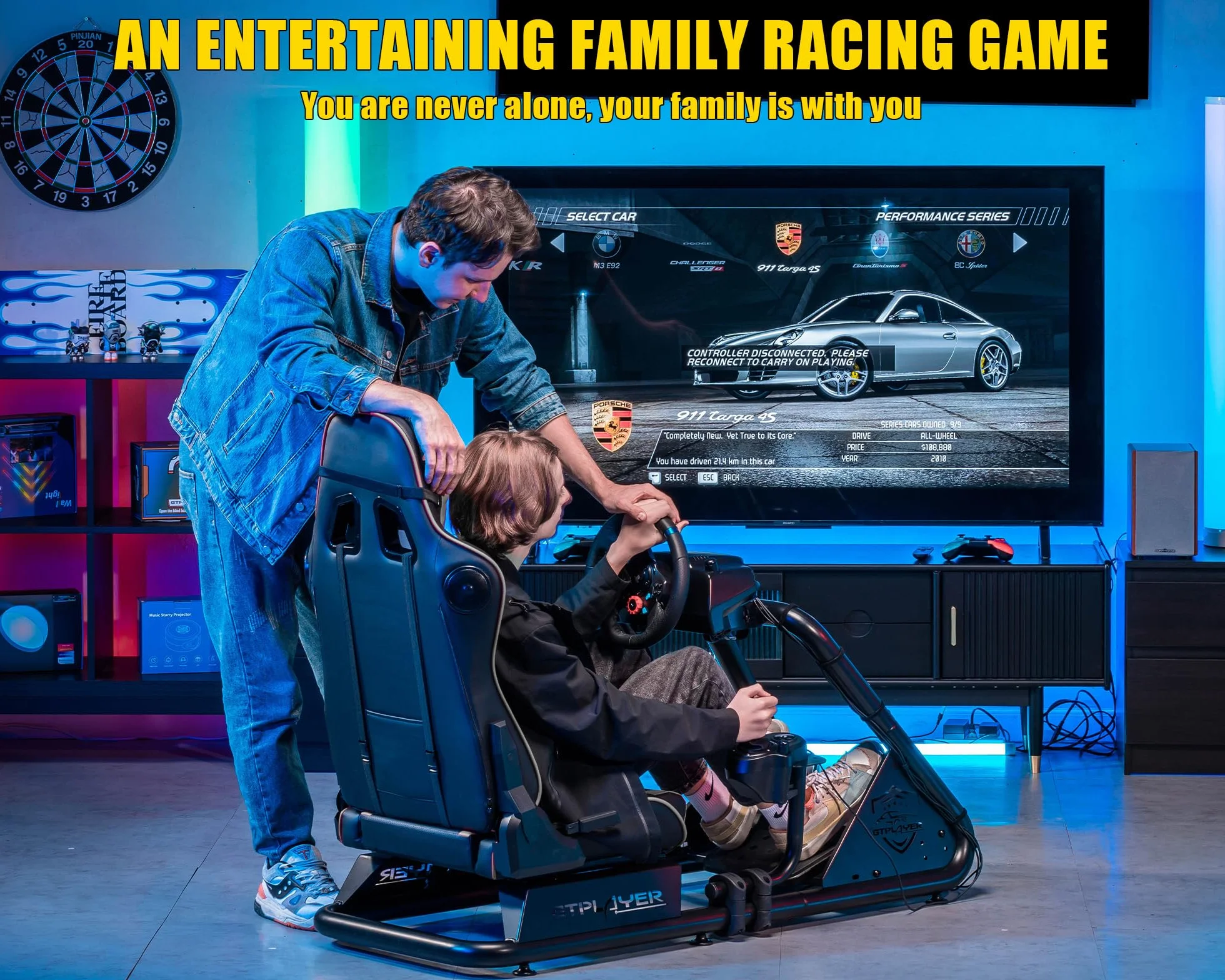 GTPLAYER Wysokiej jakości kokpit Sim Racing, symulator jazdy, fotel symulacyjny PC z głośnikiem, kierownicą i uchwytem na pedały