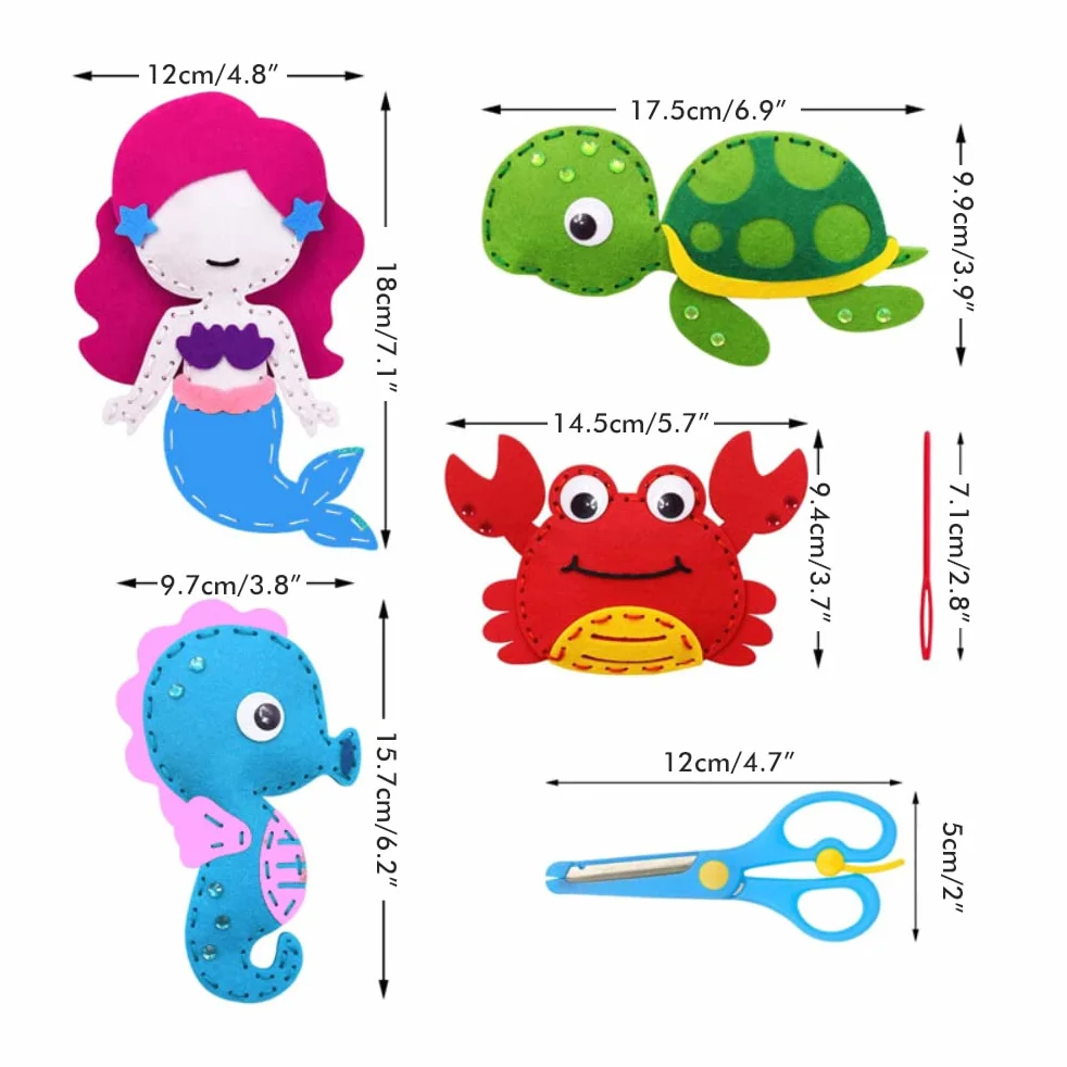 WBTY Filcowy zestaw rzemieślniczy do szycia dla dzieci, zwierzęta oceaniczne, DIY, rękodzieło artystyczne, zestaw filcowy, zestaw do szycia dla początkujących dla chłopców