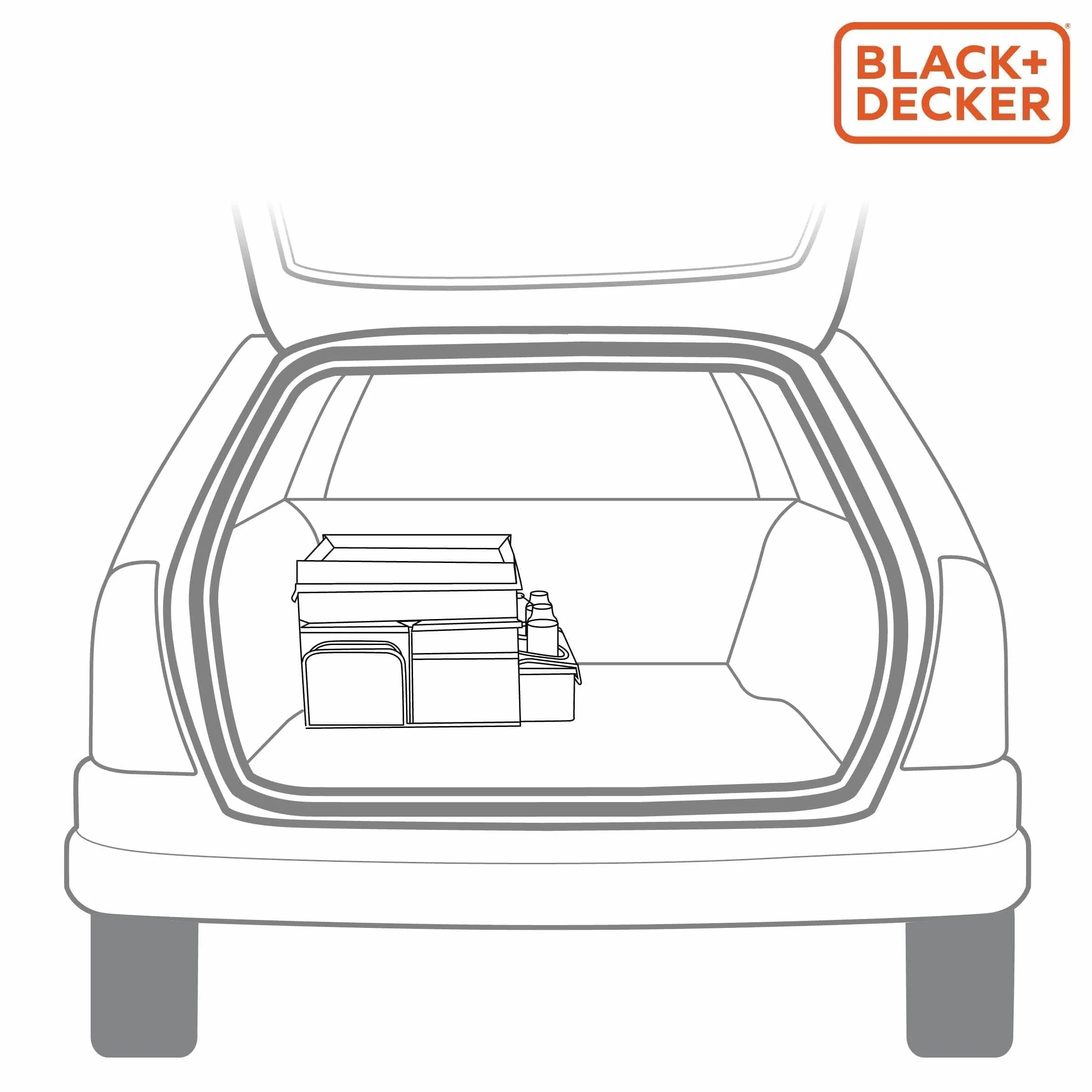 BLACK+DECKER Organizer do bagażnika 47,5x25x30 cm z paskiem do noszenia uchwyt na napoje szary pomarańczowy