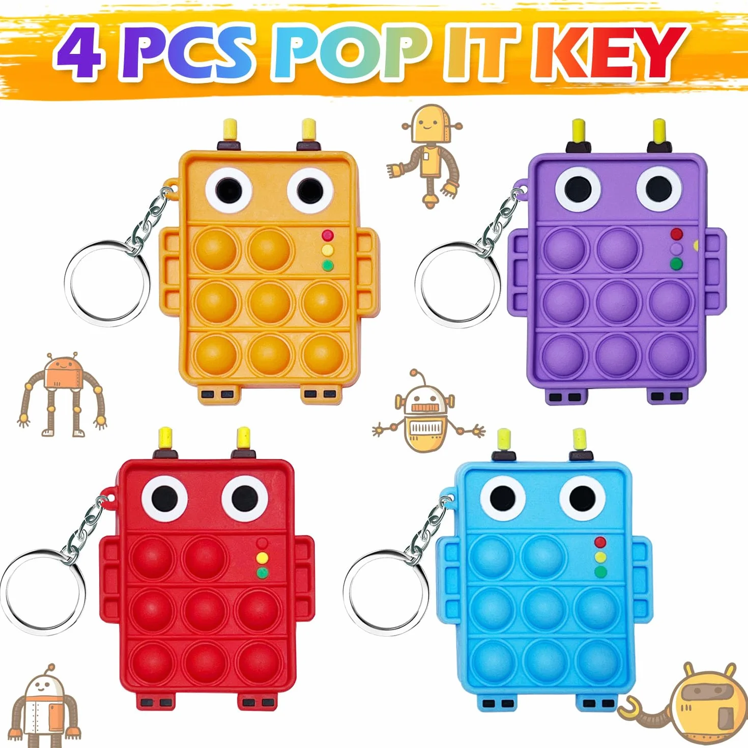 4 szt. Mini Pop Push It Fidget Zabawka Breloczek, kolorowy silikonowy bąbelek bąbelkowy Pop Zabawki sensoryczne, wyciskanie Silikonowy Pop Bubble Autyzm, zabawki antystresowe dla dzieci