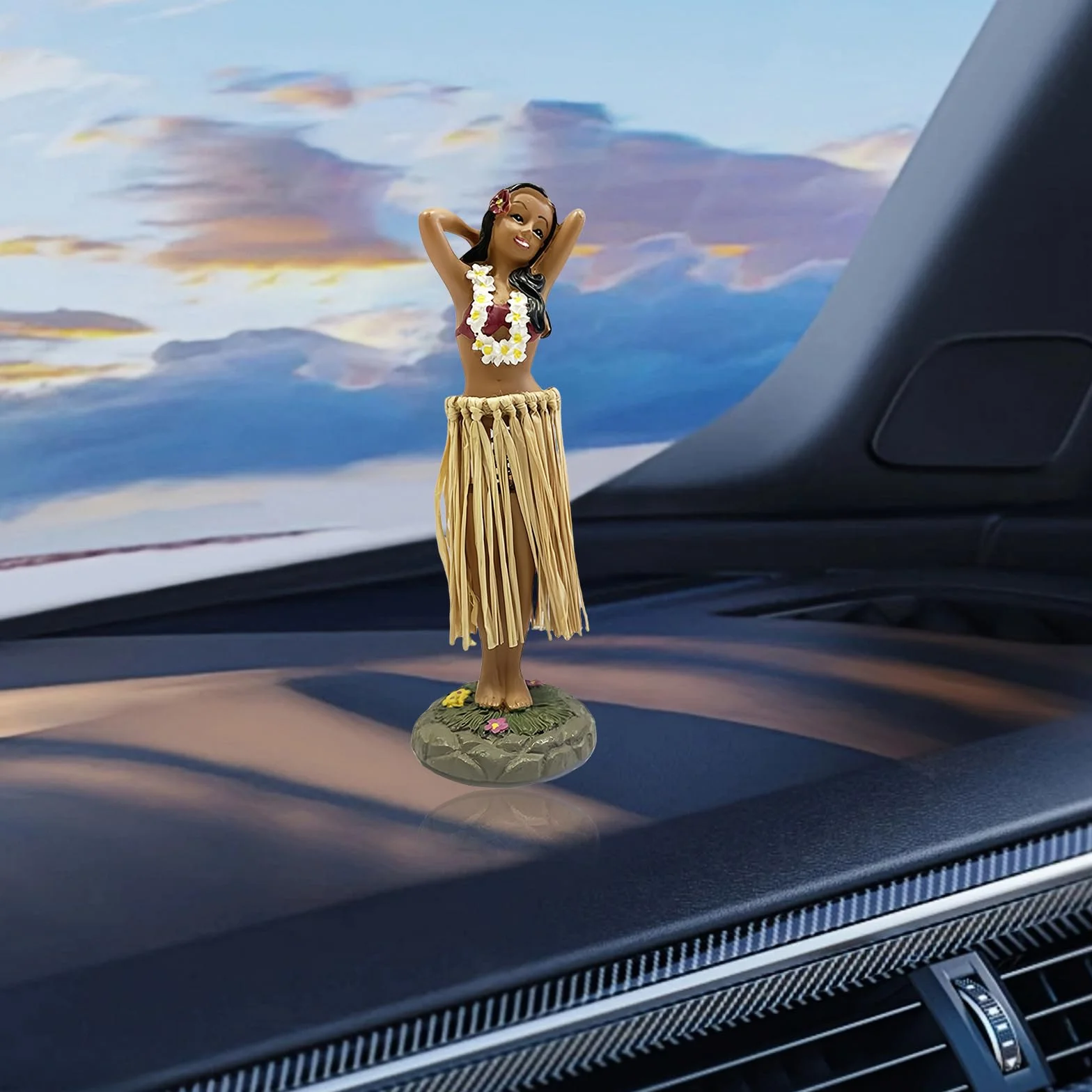 Hawaje Dashboard Hula Doll, realistyczna figurka z żywicy poliestrowej do deski rozdzielczej samochodu, Hawaje Hula Girl Posing, lalka na stół do domu/biura, bar na