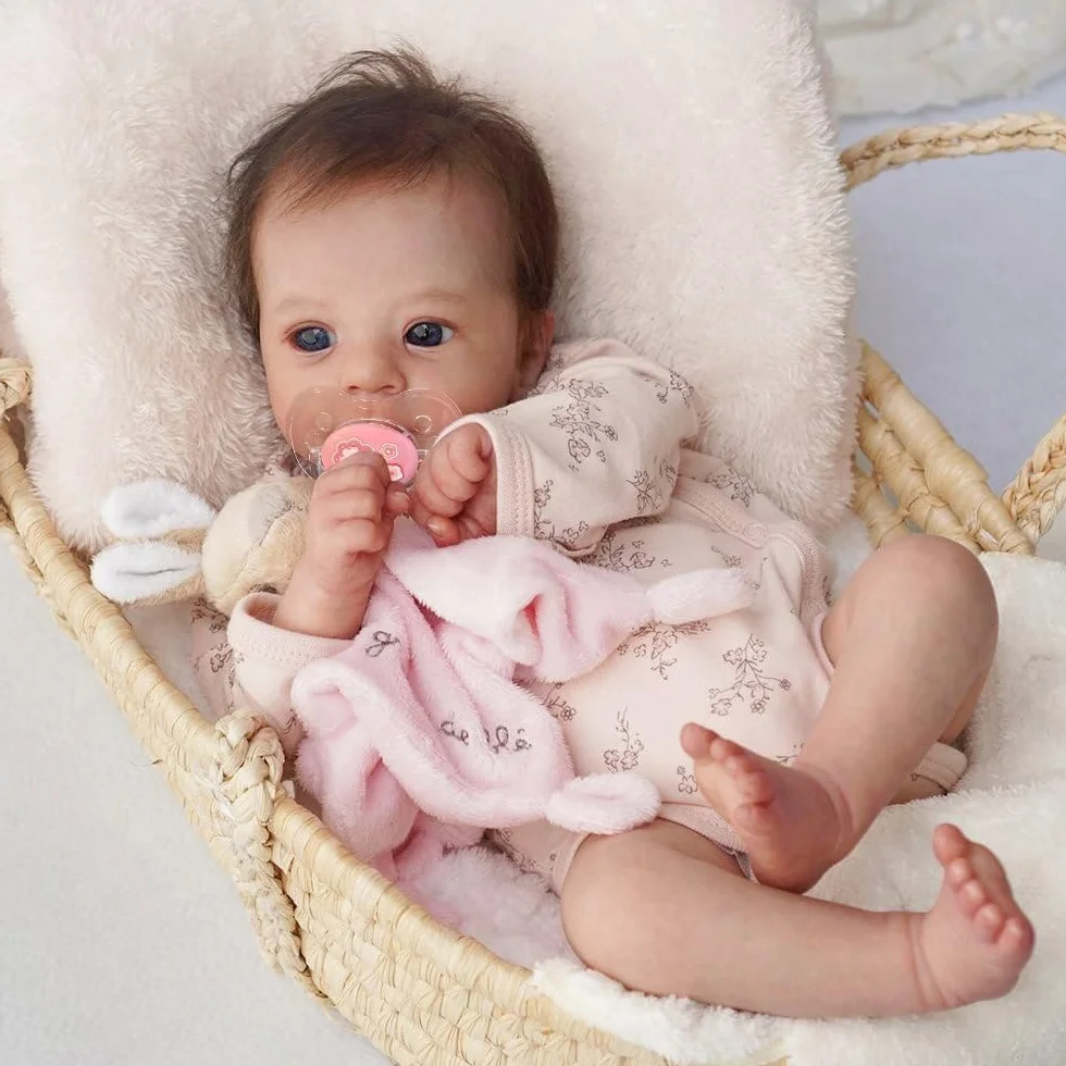 Lalki Reborn Female Realistyczne 50 cm, Oryginalne Lalki Miękkie Winylowe Ciało, Brązowe Włosy, Niebieskie Oczy, Zmywalne, Styl Niemowląt