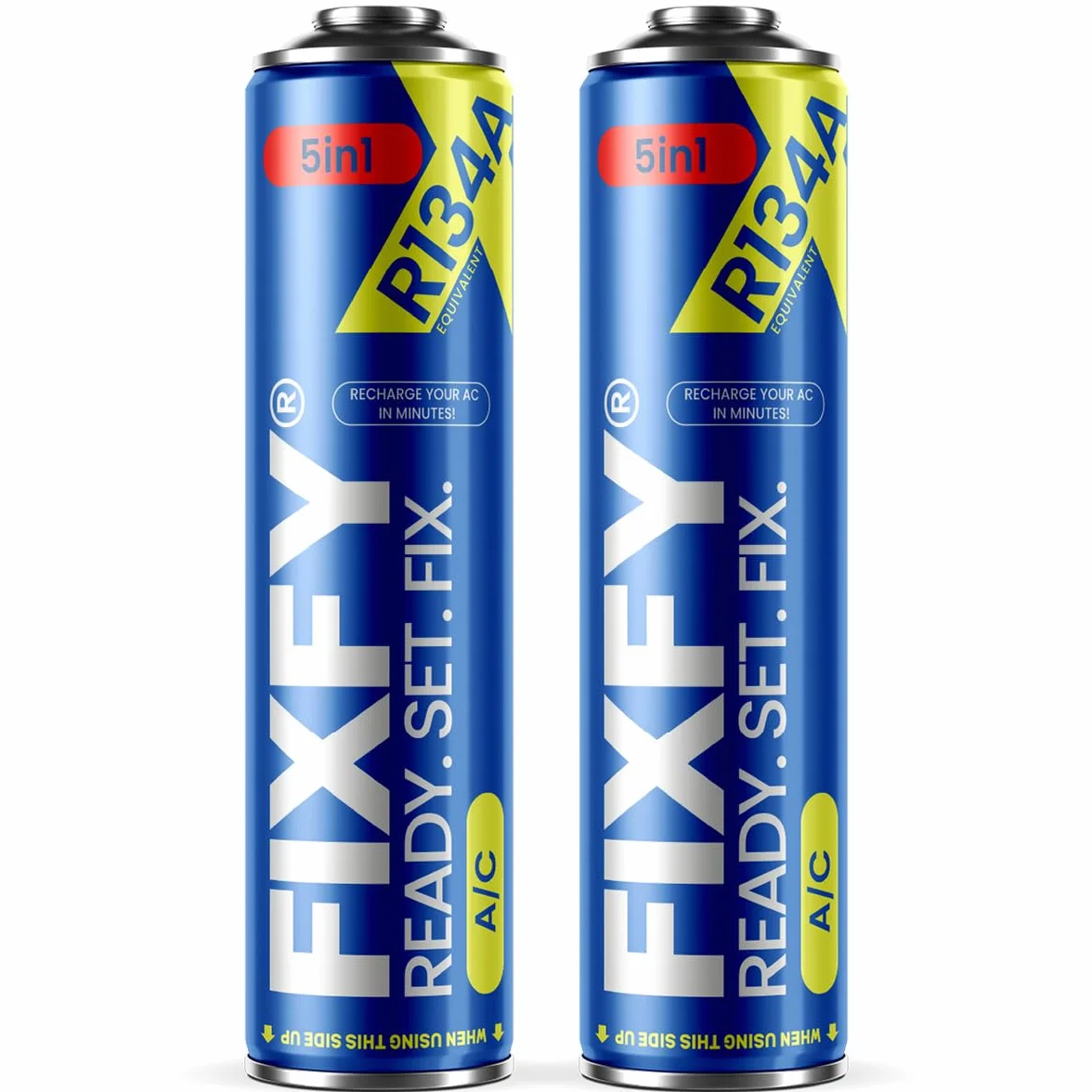 5 w 1 – zamiennik czynnika chłodniczego R134a z olejem, suszarką, środkiem uszczelniającym, gazem i barwnikiem UV – 2 x 500 ml puszka, do samodzielnego napełniania klimatyzacji w pojazdach z lat