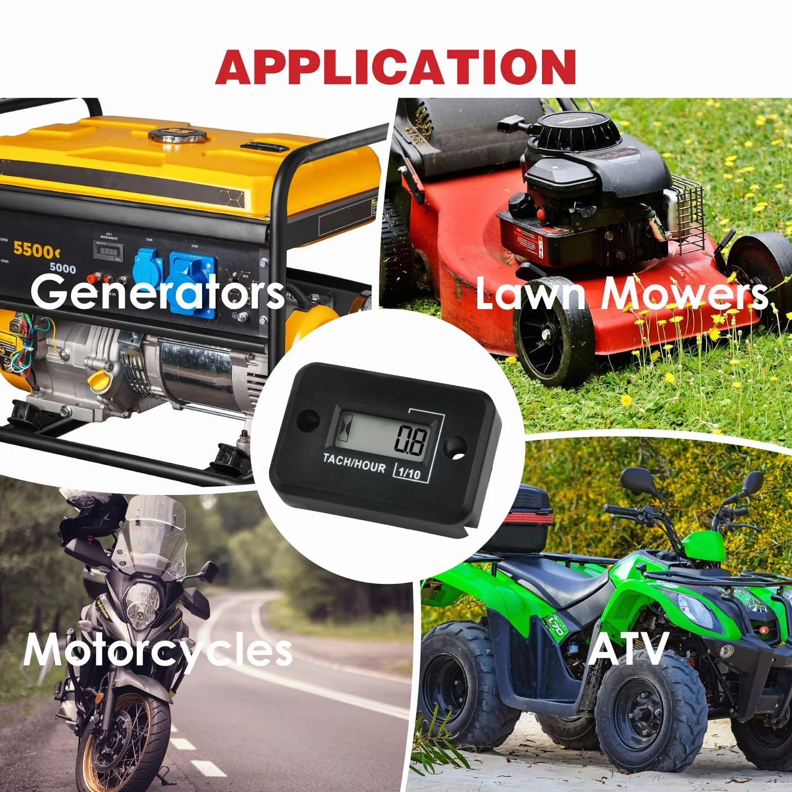 RQ-HM012 Cyfrowy licznik motogodzin, zapis motogodzin TOT, wyświetlanie obrotów w czasie rzeczywistym, wymienna bateria, używany do kosiarki ZTR, ciągnika, generatora (black)