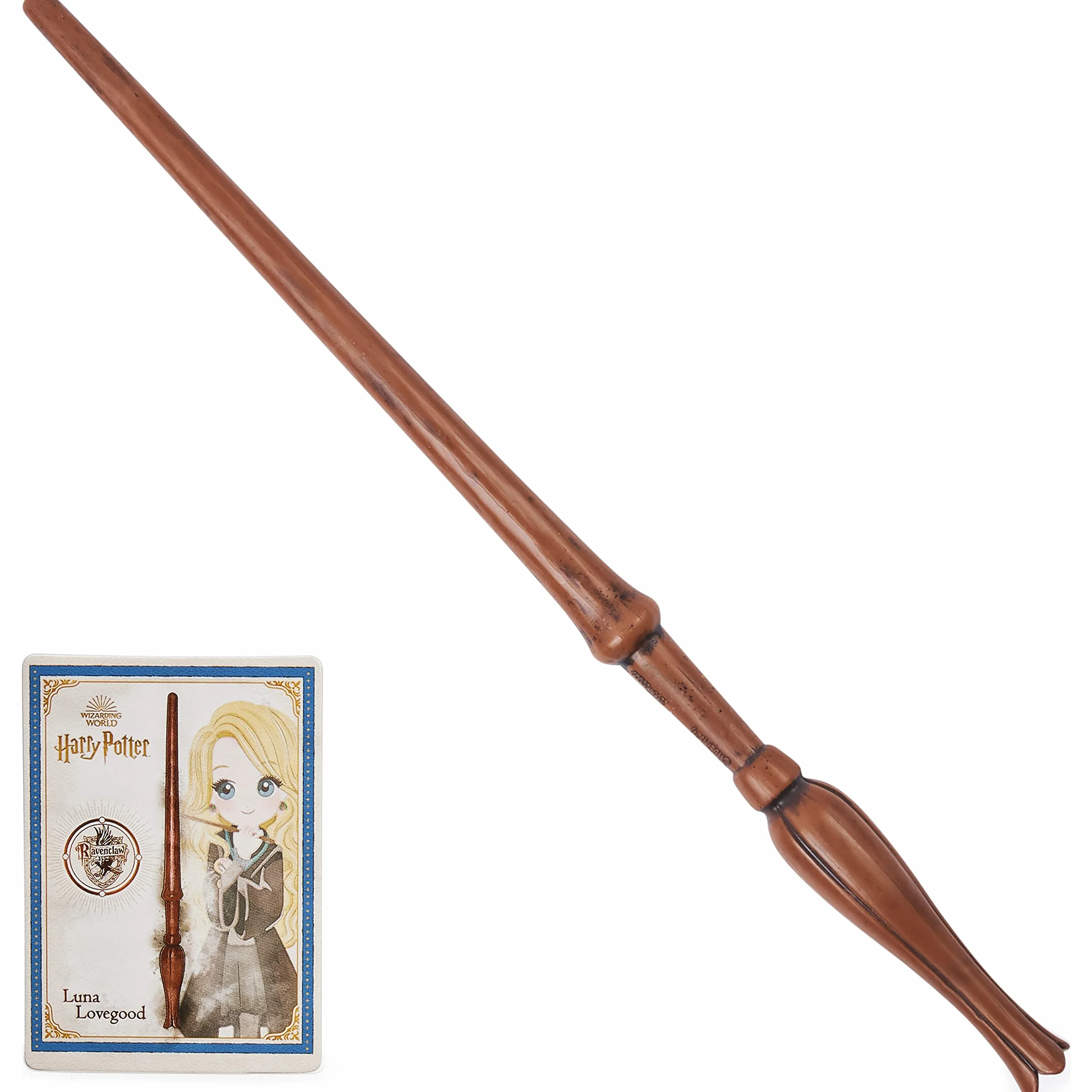 Wizarding World Harry Potter, 30 cm czarująca magiczna różdżka Luna Lovegood z kolekcjonerską kartą zaklęć, zabawki dla dzieci od 6 lat