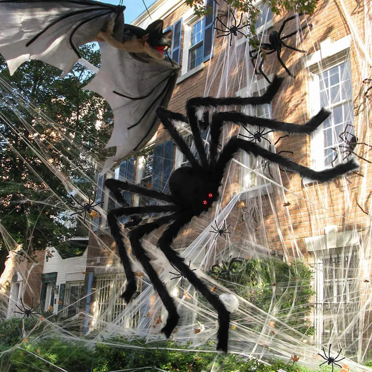 Ogromny pająk na Halloween, 2 m, olbrzymi pająk, dekoracja na Halloween, do ogrodu, na zewnątrz, pajęcza sieć na Halloween, Halloween, na imprezę, do ogrodu, na zewnątrz