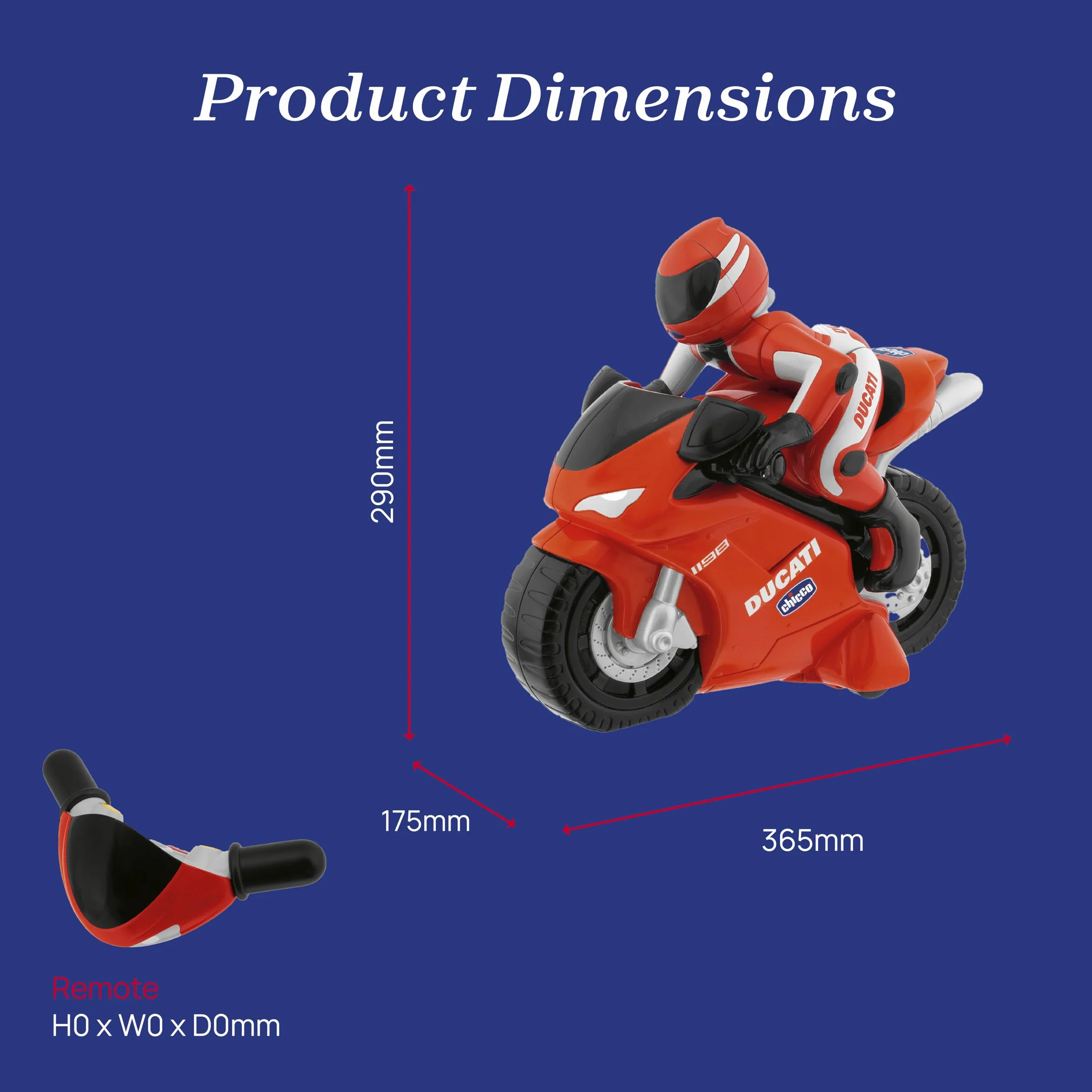 Motocykl Chicco Ducati z Intuicyjnym Sterowaniem Radiowym na Kierownicy, Zdalnie Sterowanym Klaksonem i Dźwiękami Silnika, Prezent dla Chłopca i Dziewczynki powyżej 2 lat, Zabawki dla Dzieci 2-6 lat