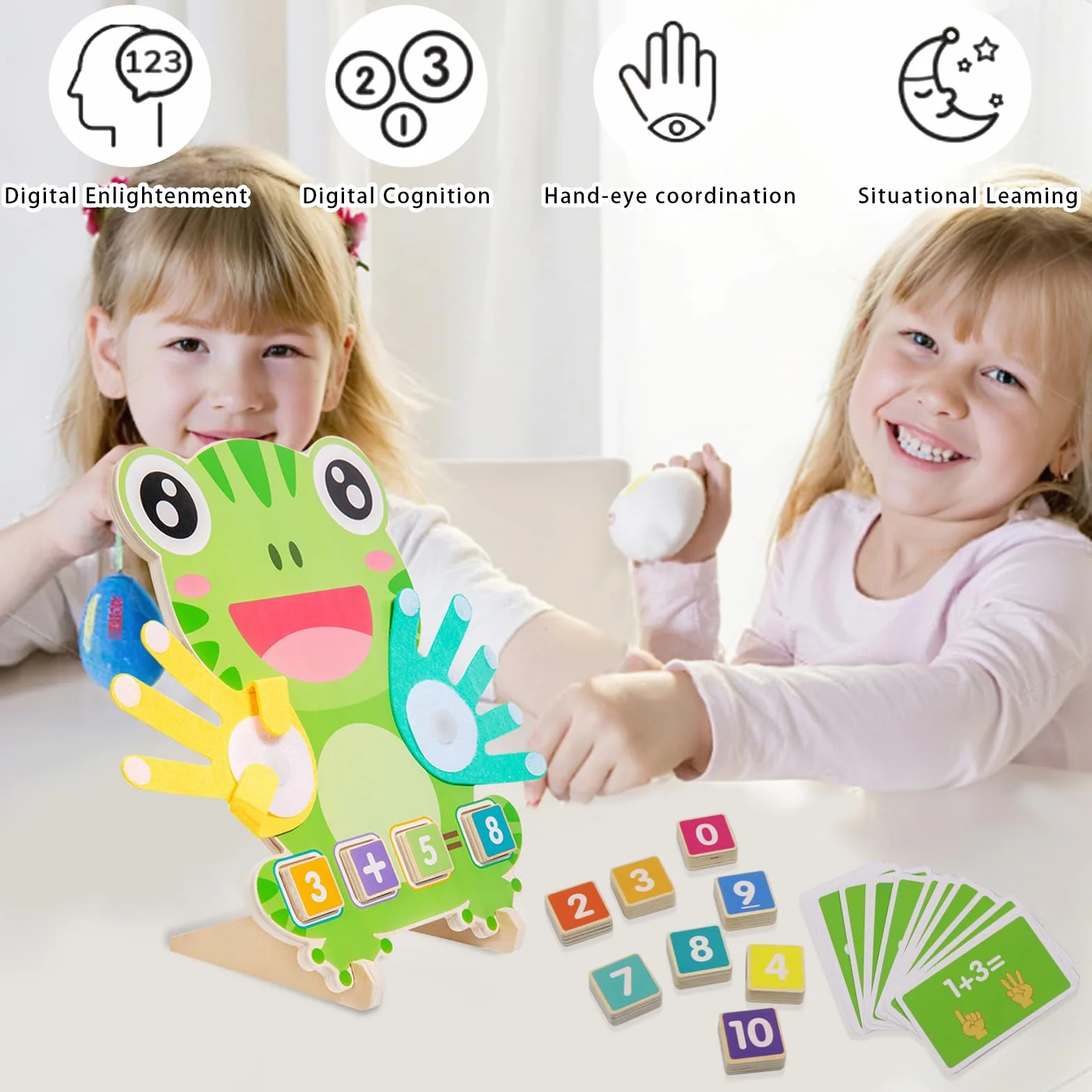 Seasboes Montessori drewniana zabawka matematyczna do nauki liczenia dla dzieci, zabawka matematyczna do nauki liczenia palców, wczesna edukacja, dla chłopców i dziewczynek, urodziny (A)