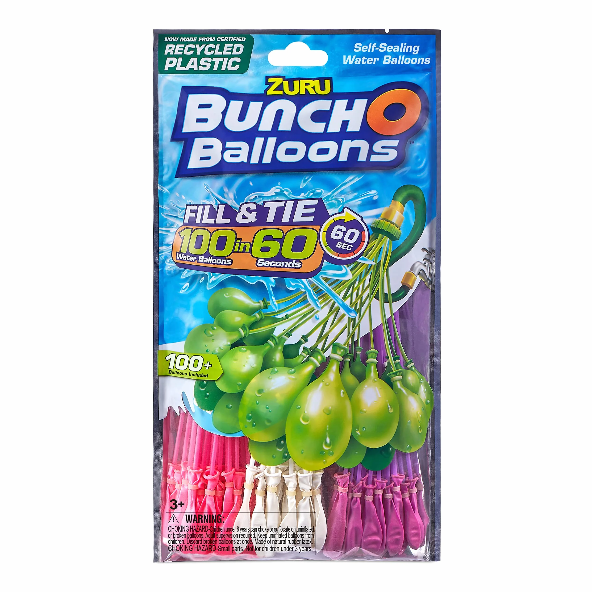 Balony Zuru Bunch O (kolor może się różnić, 3 pęczki, 100 samogwintujących, balonów do szybkiego napełniania), 1 opakowanie