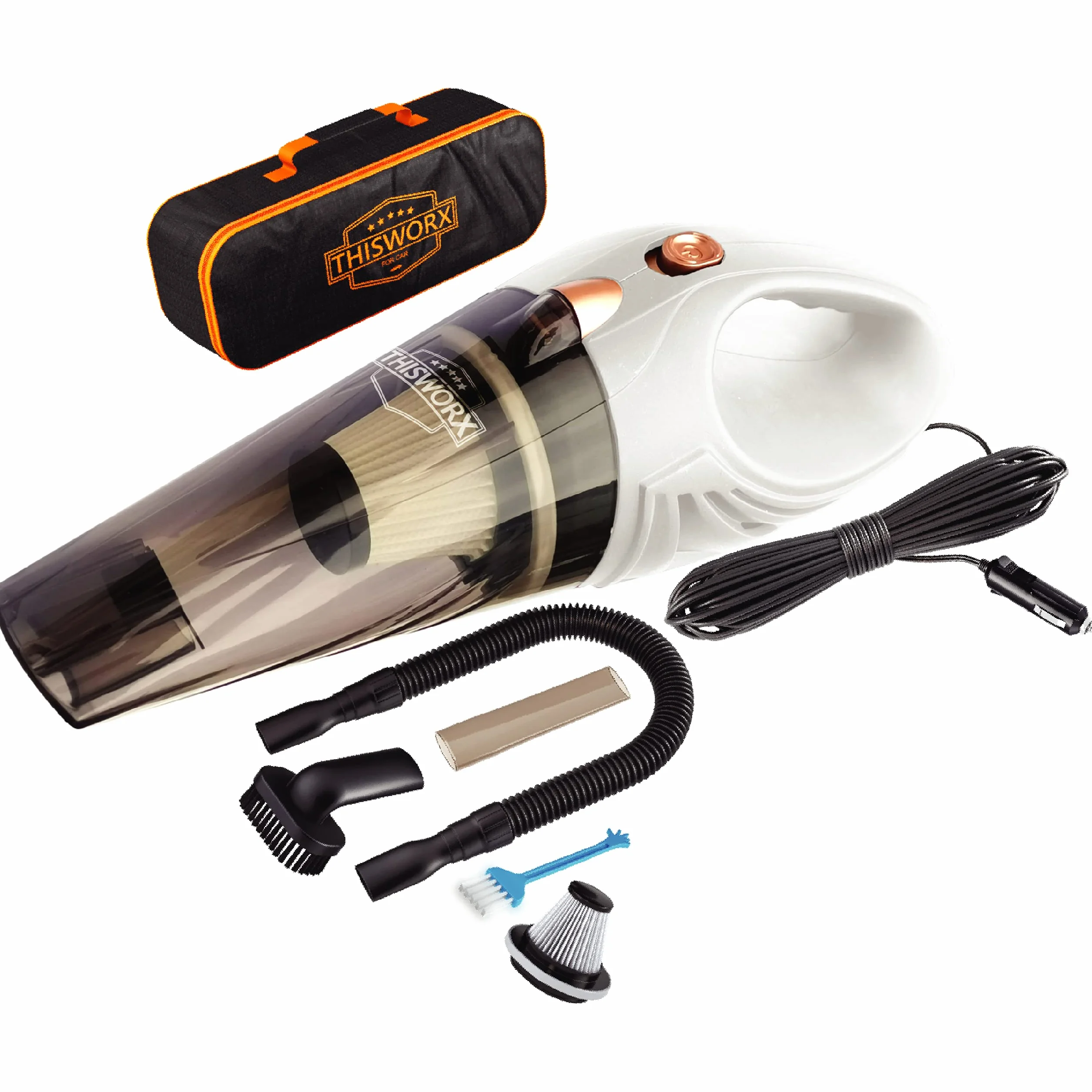 ThisWorx odkurzacz samochodowy z oświetleniem LED, ręczny odkurzacz do czyszczenia samochodu, 106 W, 12 V, adapter do podłączenia do gniazda zapalniczki samochodowej, przewód 4,9 m