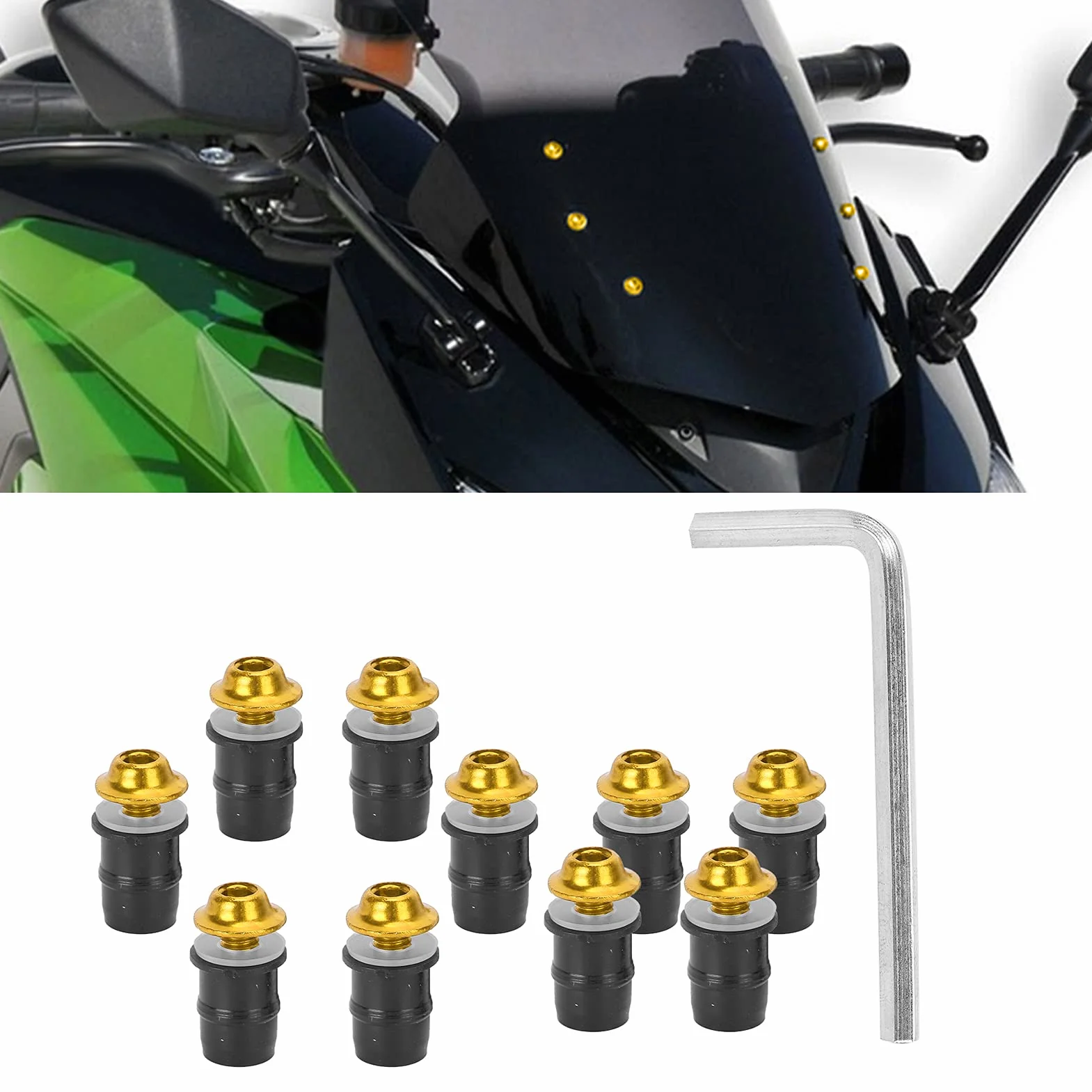 Les-Theresa 10 sztuk Motocykl M5x16mm/0.6 cal Szyby Śruby Śruby Uniwersalny Zestaw z kluczem(Złoty)