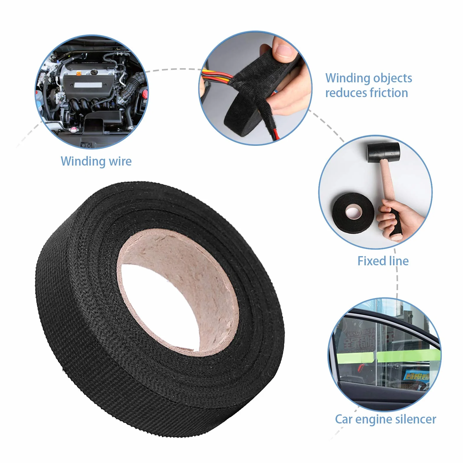 Taśma zapobiegająca piszczeniu Yosoo Health Gear, uniwersalna taśma do okablowania samochodowego antygrzechotka samoprzylepna filcowa izolacyjna 19 mm x 15 m