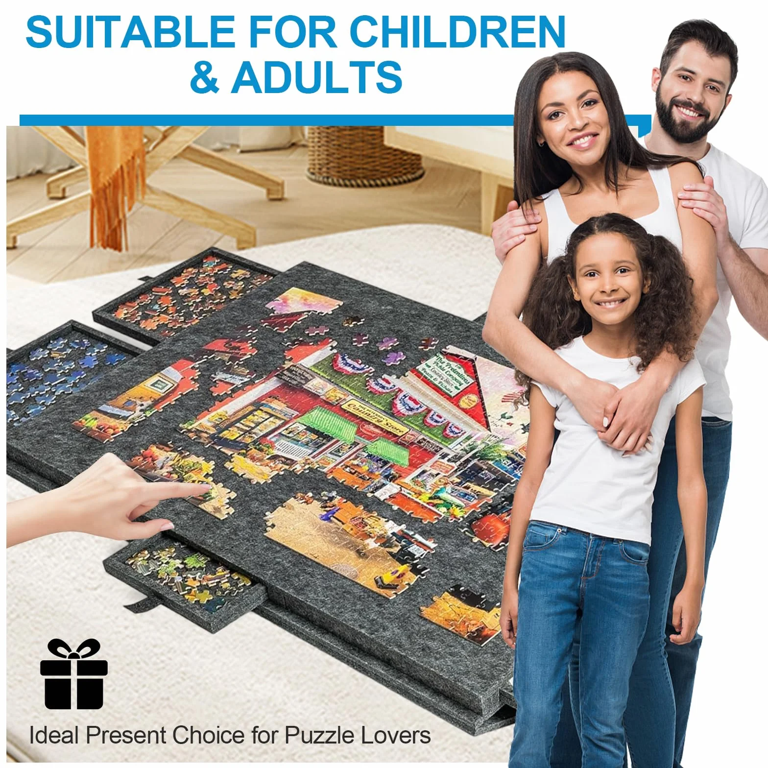 Przechylana tablica do puzzli, tablica do puzzli 1000 elementów z podstawką i pokrowcem zaprojektowanym 2 w 1, lekka filcowa torba do przechowywania z 6 szufladami, przenośny stół plateau do puzzli