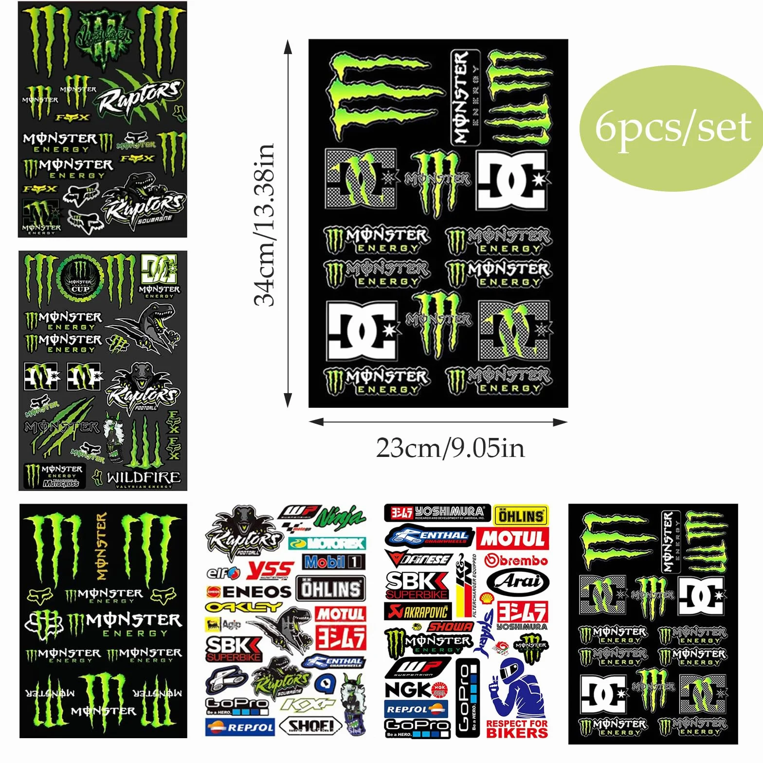 Naklejki Sponsorskie na Motocykl Monster ATV Sportowe Akcesoria do Kasków 6 Sztuk